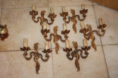 Set of 6 1940's French Louis XV style Dore Bronze Wall Sconces after A. Petitot