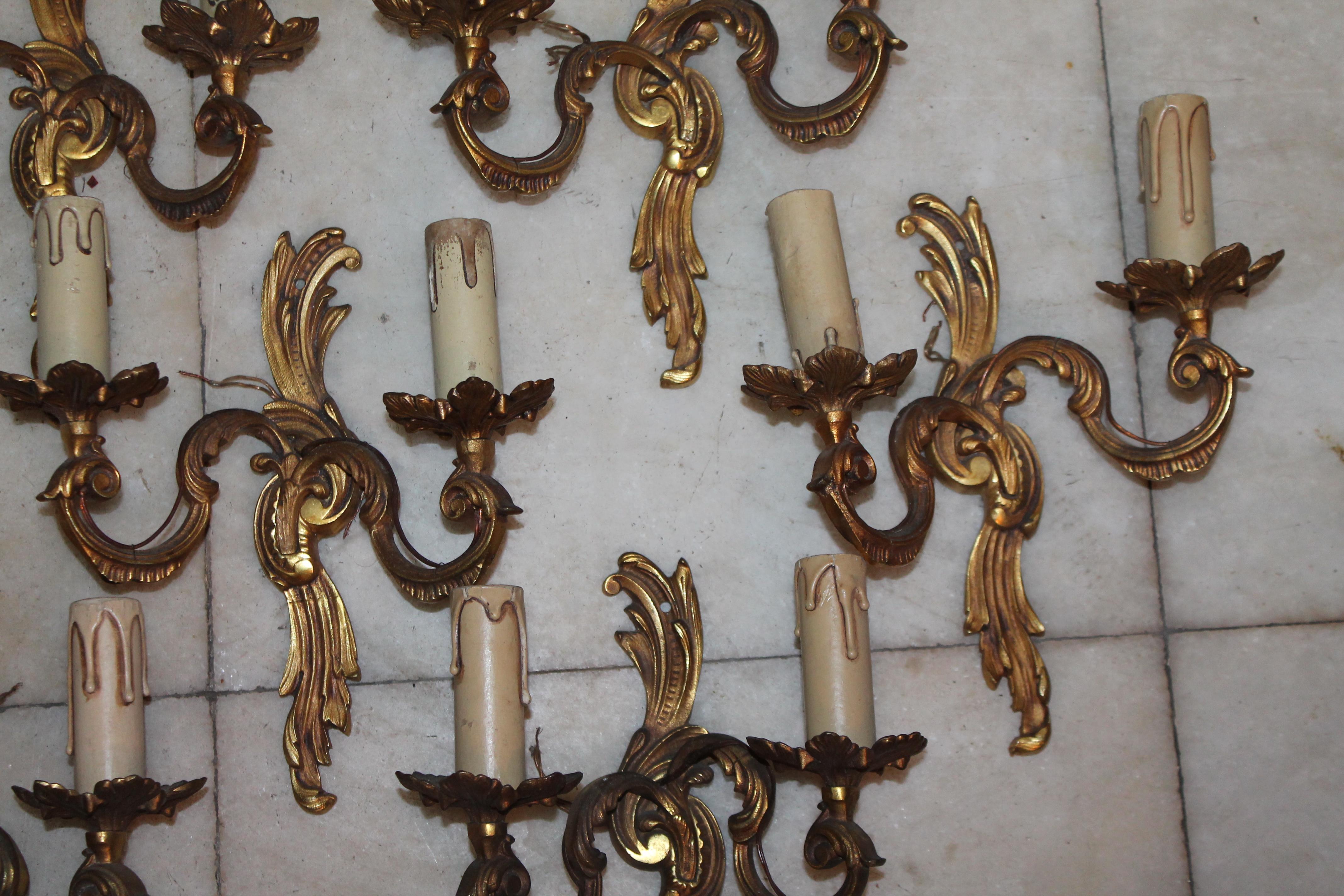 Set of 6 1940's French Louis XV style Dore Bronze Wall Sconces after A. Petitot For Sale 3