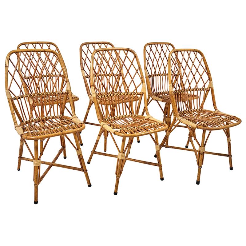 Contemporary Rattan/Cane Dining Chair Set of 6 For Sale at 1stdibs