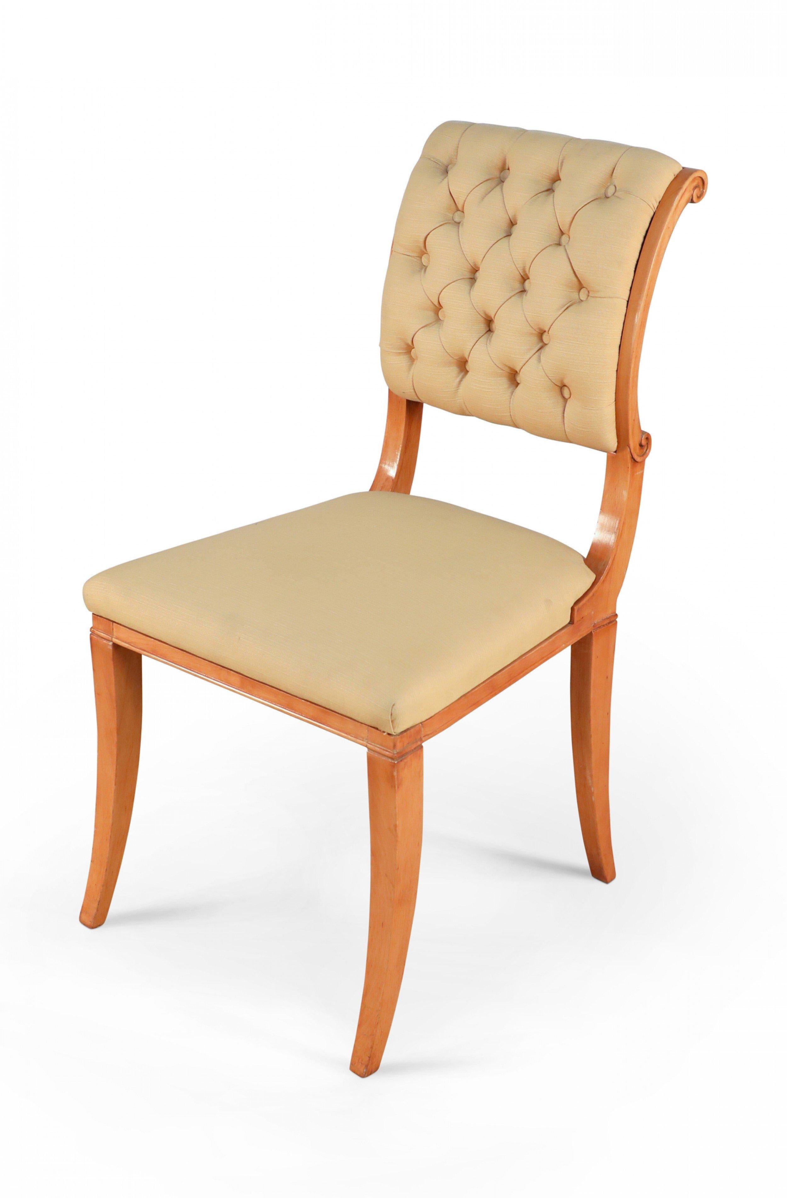 Mid-Century Modern Set of 6 1940s French Sycamore Silk Side Chairs Attributed to Arbus For Sale