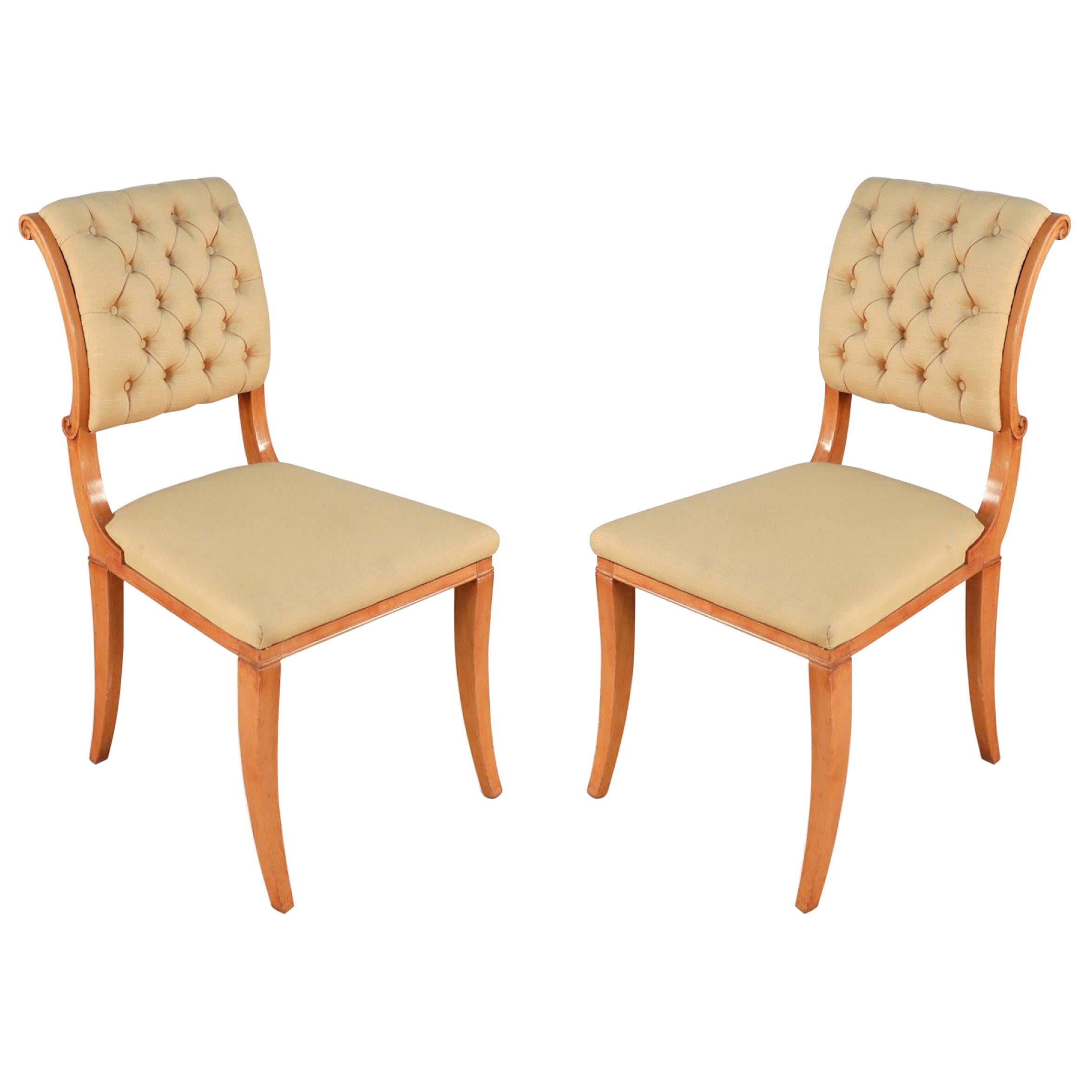Set of 6 1940s French Sycamore Silk Side Chairs Attributed to Arbus