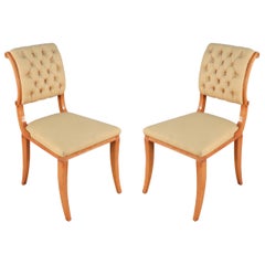 Vintage Set of 6 1940s French Sycamore Silk Side Chairs Attributed to Arbus