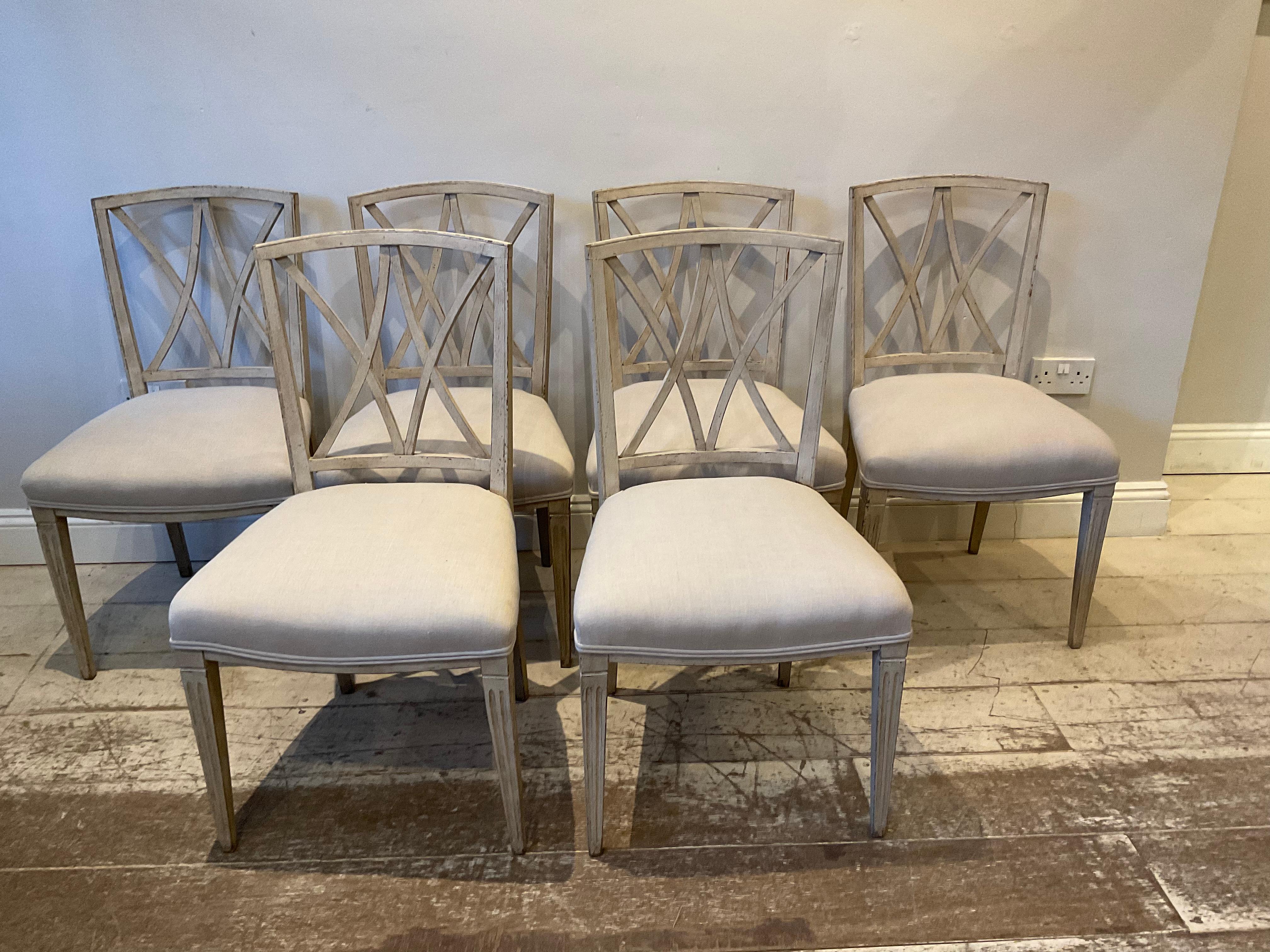 Set of 6, 1940s Stylish Italian Painted Lattice Backed Dining Chairs In Fair Condition In London, GB