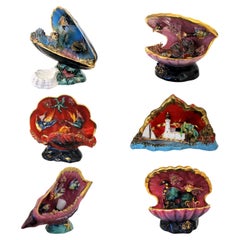 Set of 6 1950s French Vallauris Glazed Ceramic Sea Shell Shaped Table Lamps