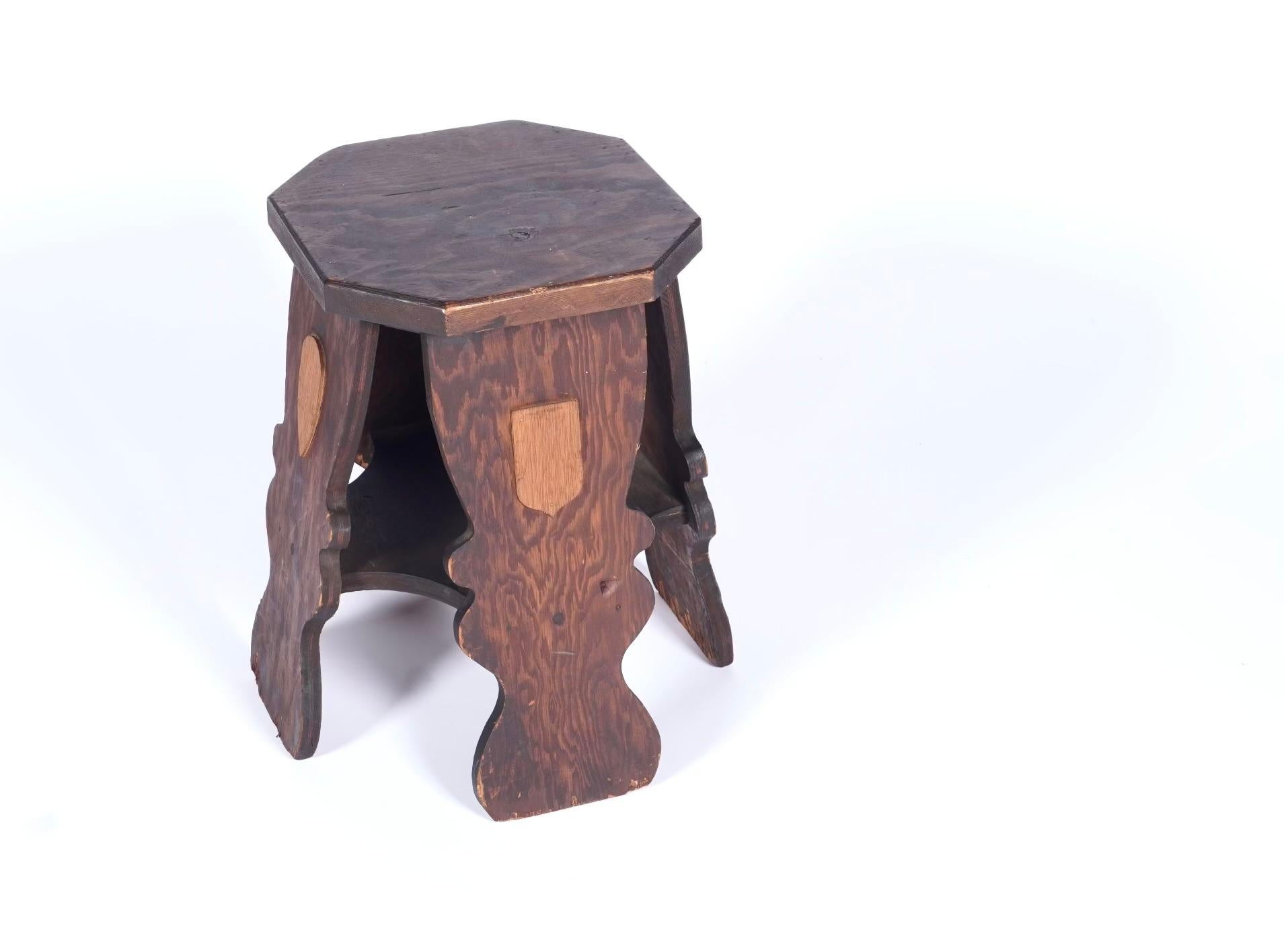 Mid-20th Century Set of 6 - 1950s Hand-made Plywood Stacking Stools from a Masonic Temple