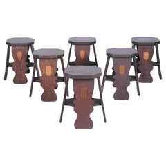 Set of 6 - 1950s Hand-made Plywood Stacking Stools from a Masonic Temple
