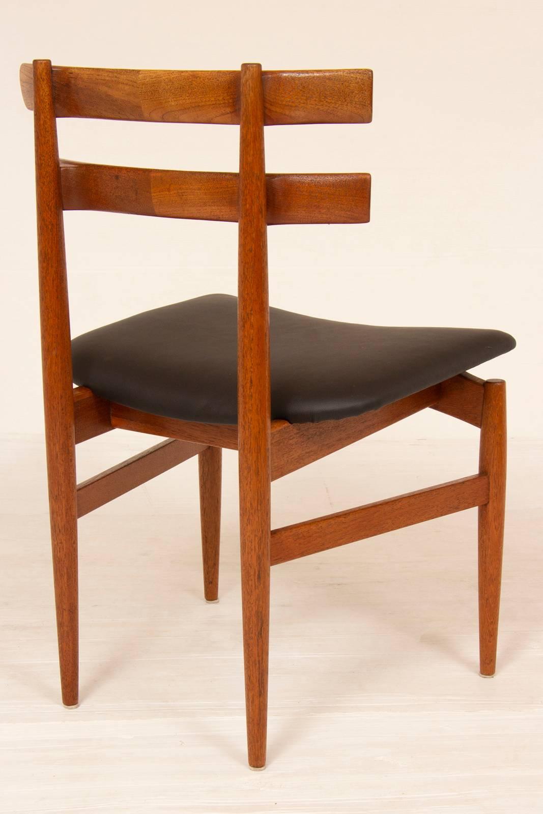 Danish Set of 6 1950s Mid Century Poul Hundevad Teak & Leather Model 30 Dining Chairs