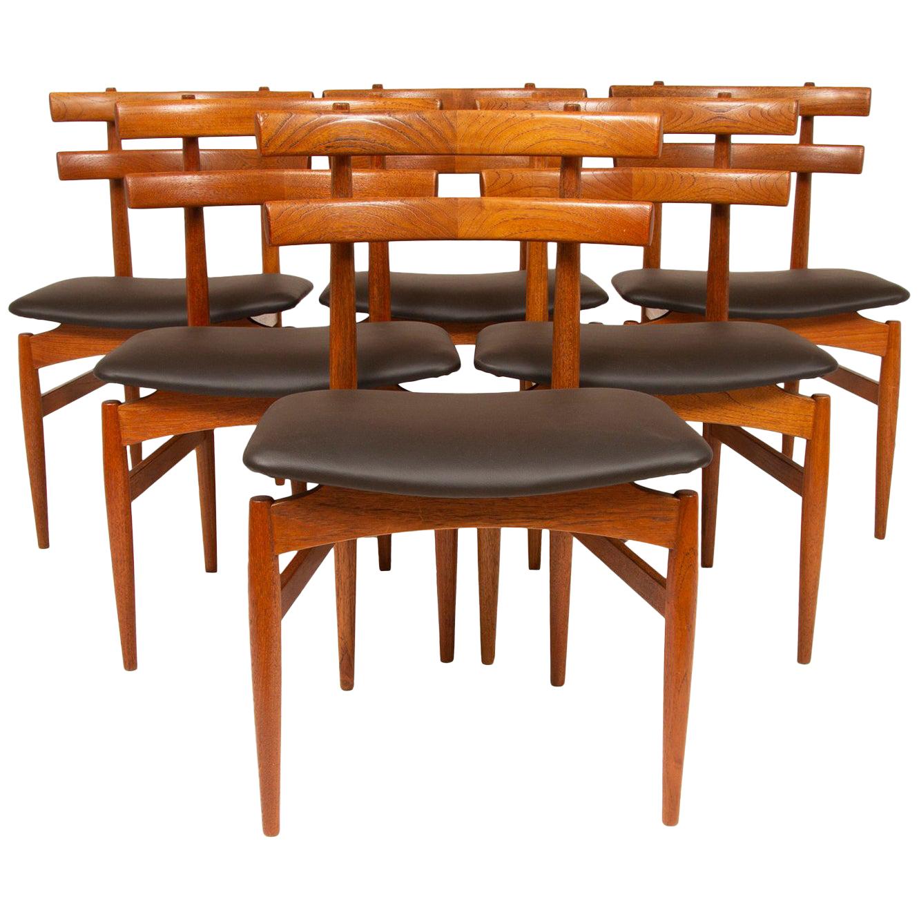 Set of 6 1950s Mid Century Poul Hundevad Teak & Leather Model 30 Dining Chairs