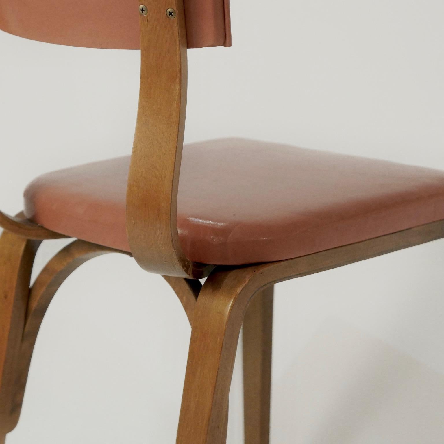 Set of 6 1950s Thonet Padded Bentwood Bent Plywood Dining, Cafe, or Desk Chairs  (Geformt)