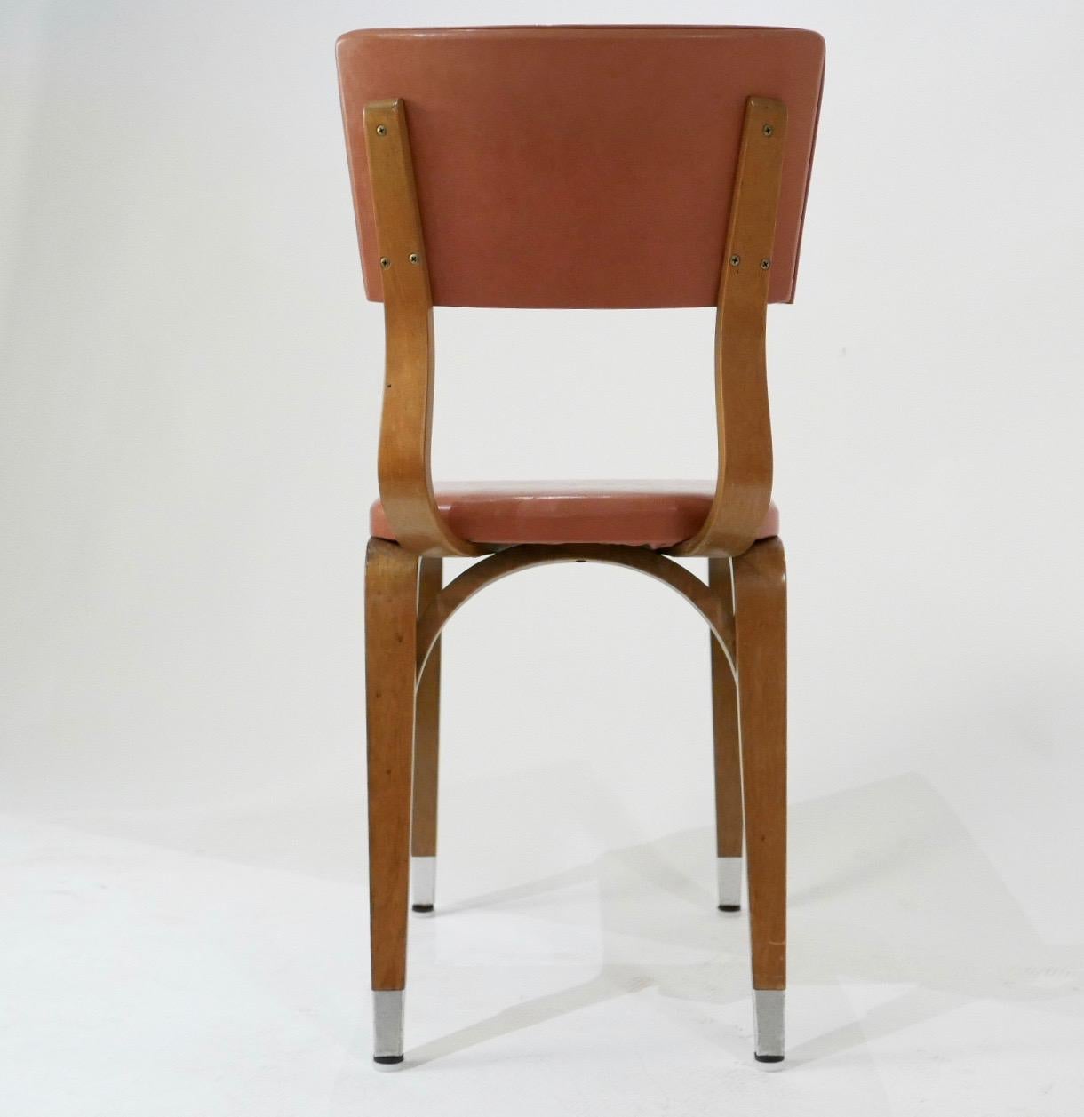 Molded Set of 6 1950s Thonet Padded Bentwood Bent Plywood Dining, Cafe, or Desk Chairs 