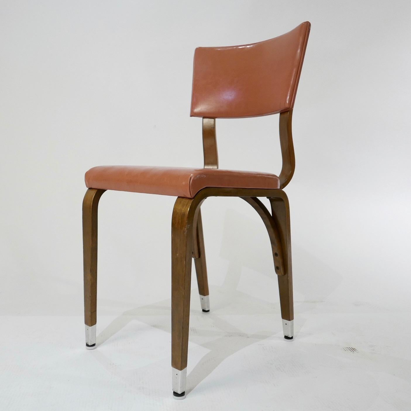 20th Century Set of 6 1950s Thonet Padded Bentwood Bent Plywood Dining, Cafe, or Desk Chairs 