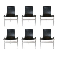 Set of 6 1952 Katavolos Kelley & Littell for Laverne "T" Chairs in Black Leather