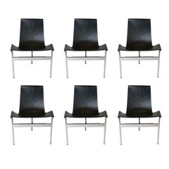 Set di 6 sedie Katavolos Kelley & Littell per Laverne "T" del 1952 in pelle nera