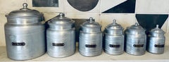 Set of 6 1960s Aluminium & Brass Portuguese Rustic Kitchen Storage Canisters