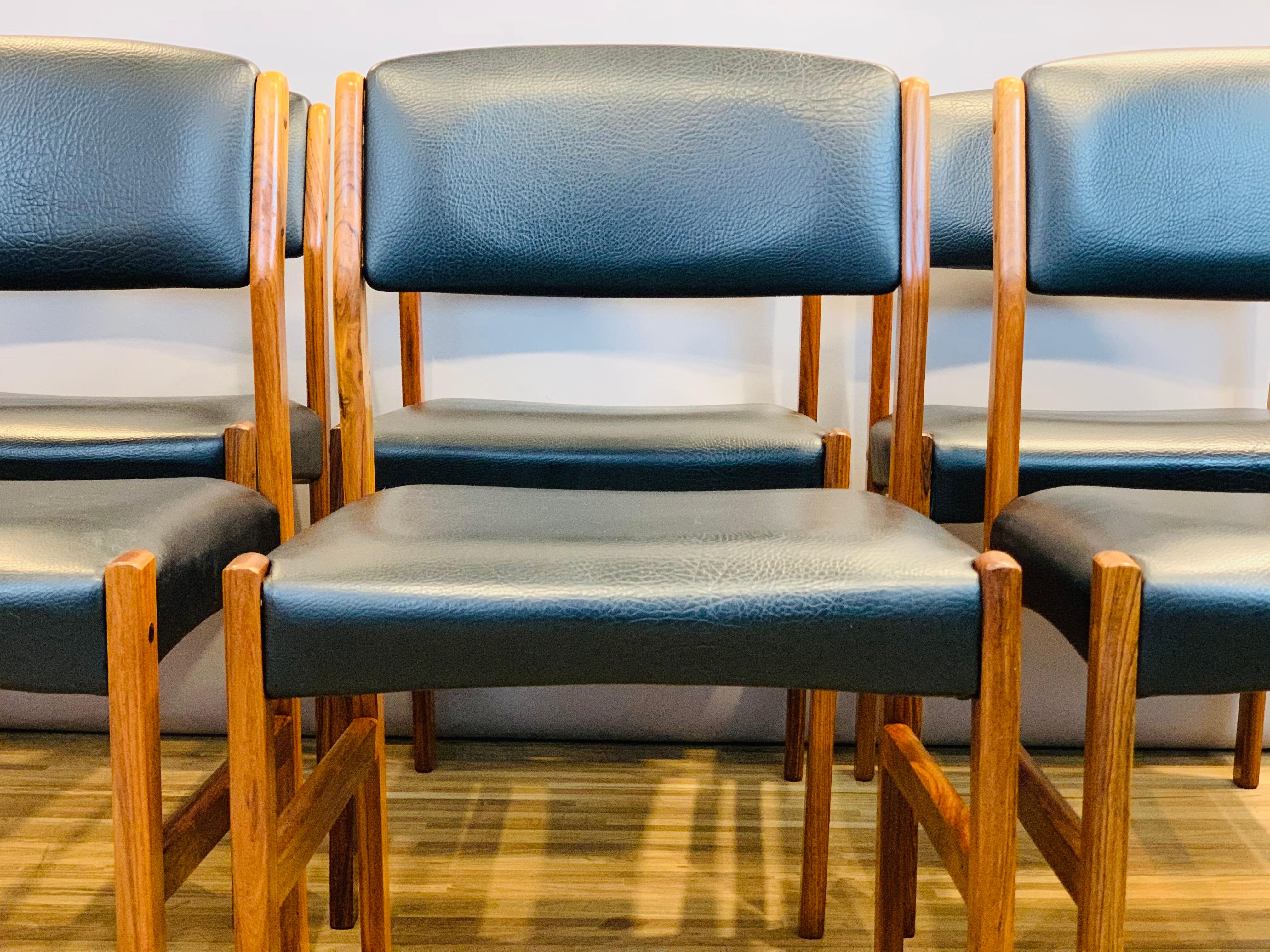 Leather Set of 6 1960s Danish Hugo Frandsen Spøttrup Stolefabrik Rosewood Dining Chairs