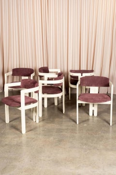 Set of 6 1960's Italian Armchairs, White with Purple Suede Seats
