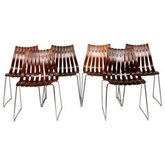 Ensemble de 6 chaises de salle à manger norvégiennes des années 1960 en bois de rose et chrome par Hans Brattrud