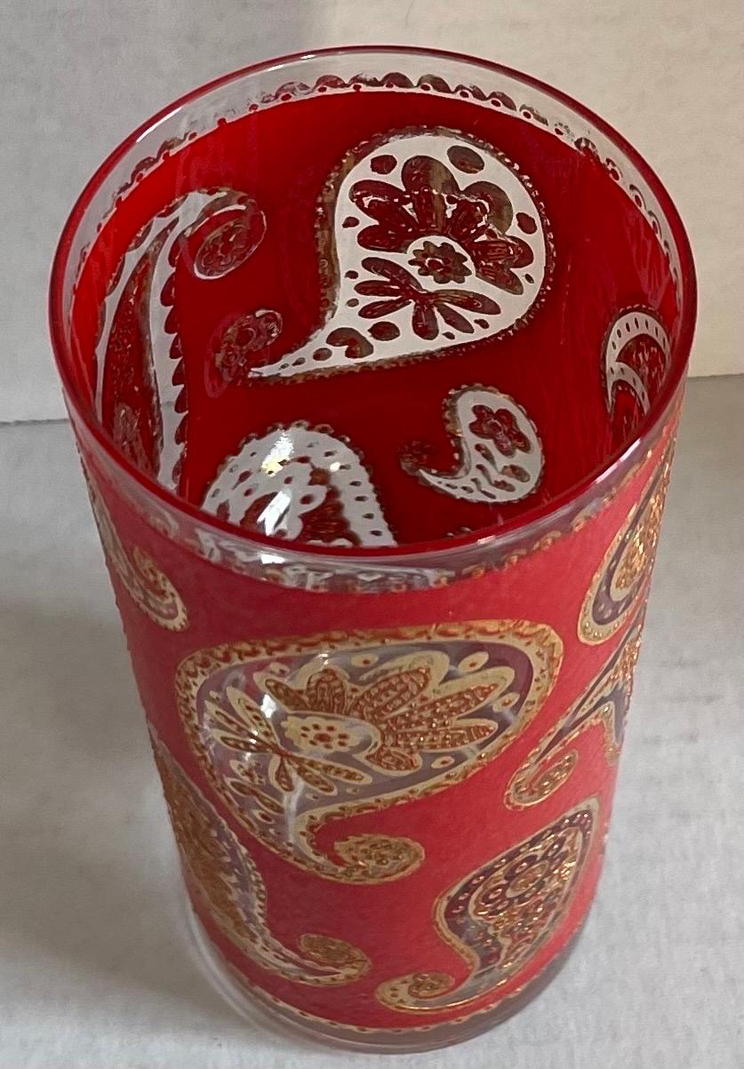 Verre Ensemble de 6 verres hauts à motif cachemire rouge et or des années 1960 par Culver en vente