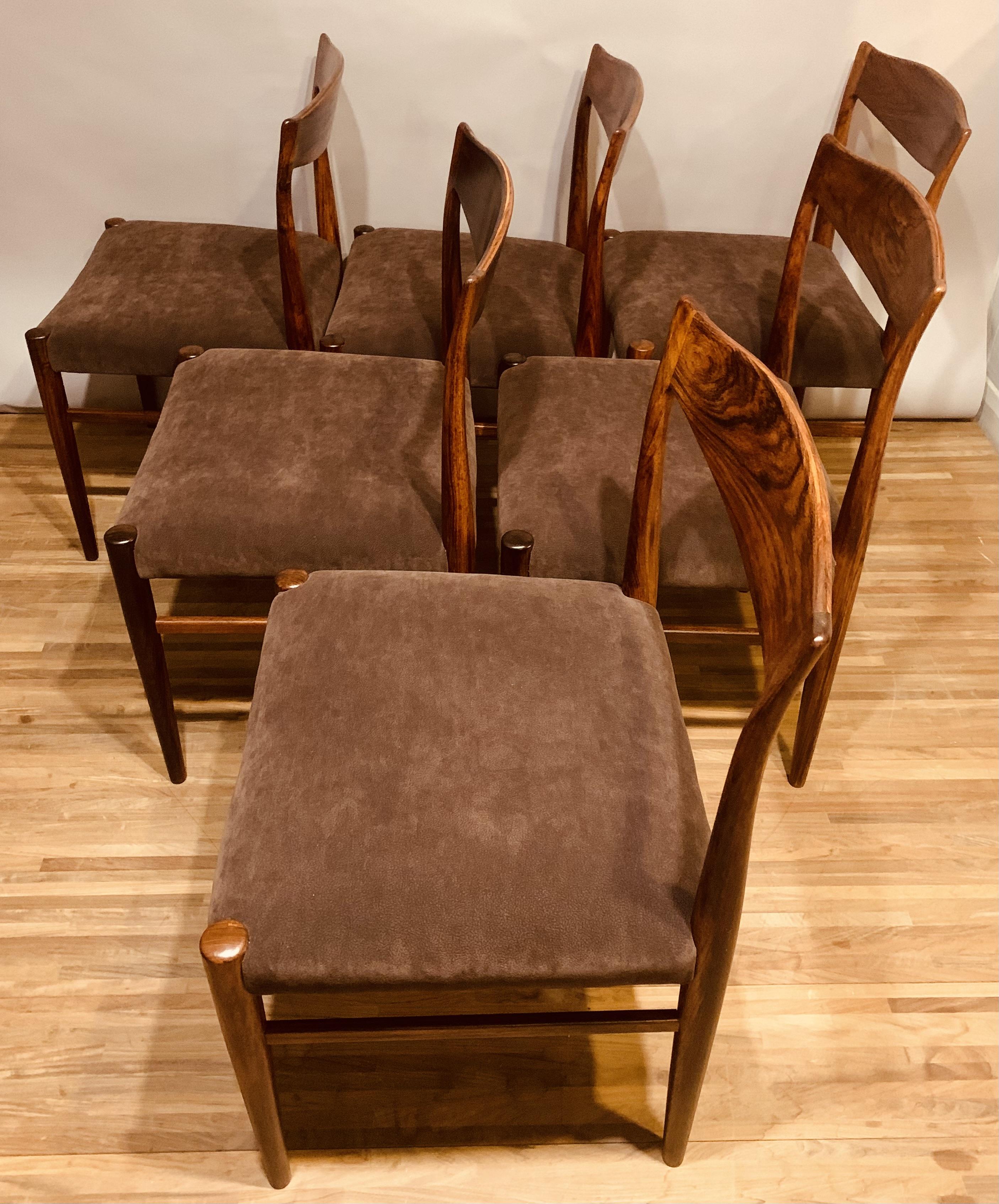 Ultrasuede Set of 6 1960s Rosewood Dining Chairs by Erling Torvits for Sorø Stolefabrik