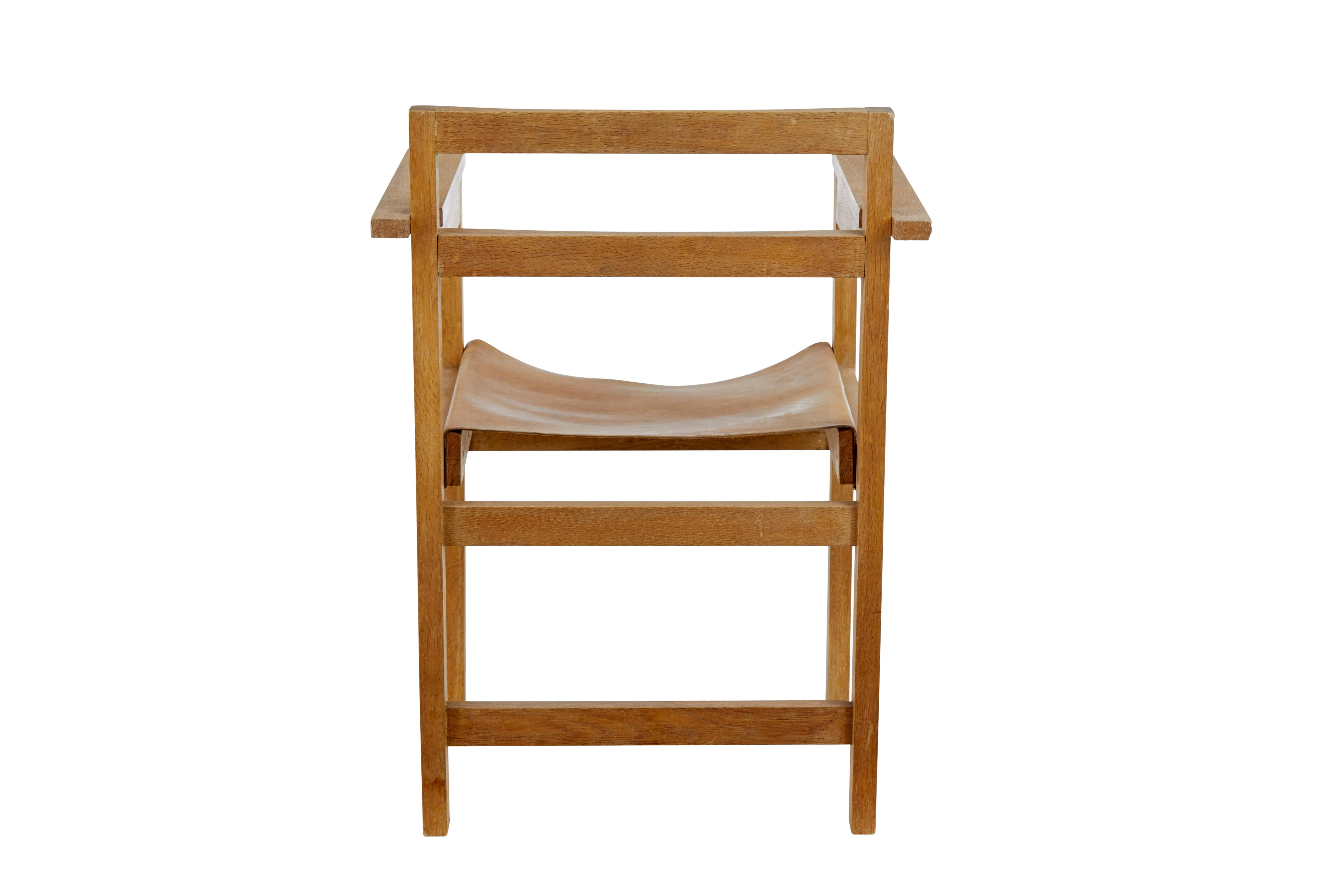 6 Sessel aus Eiche und Leder, skandinavisch modern, 1960er Jahre (Schwedisch) im Angebot