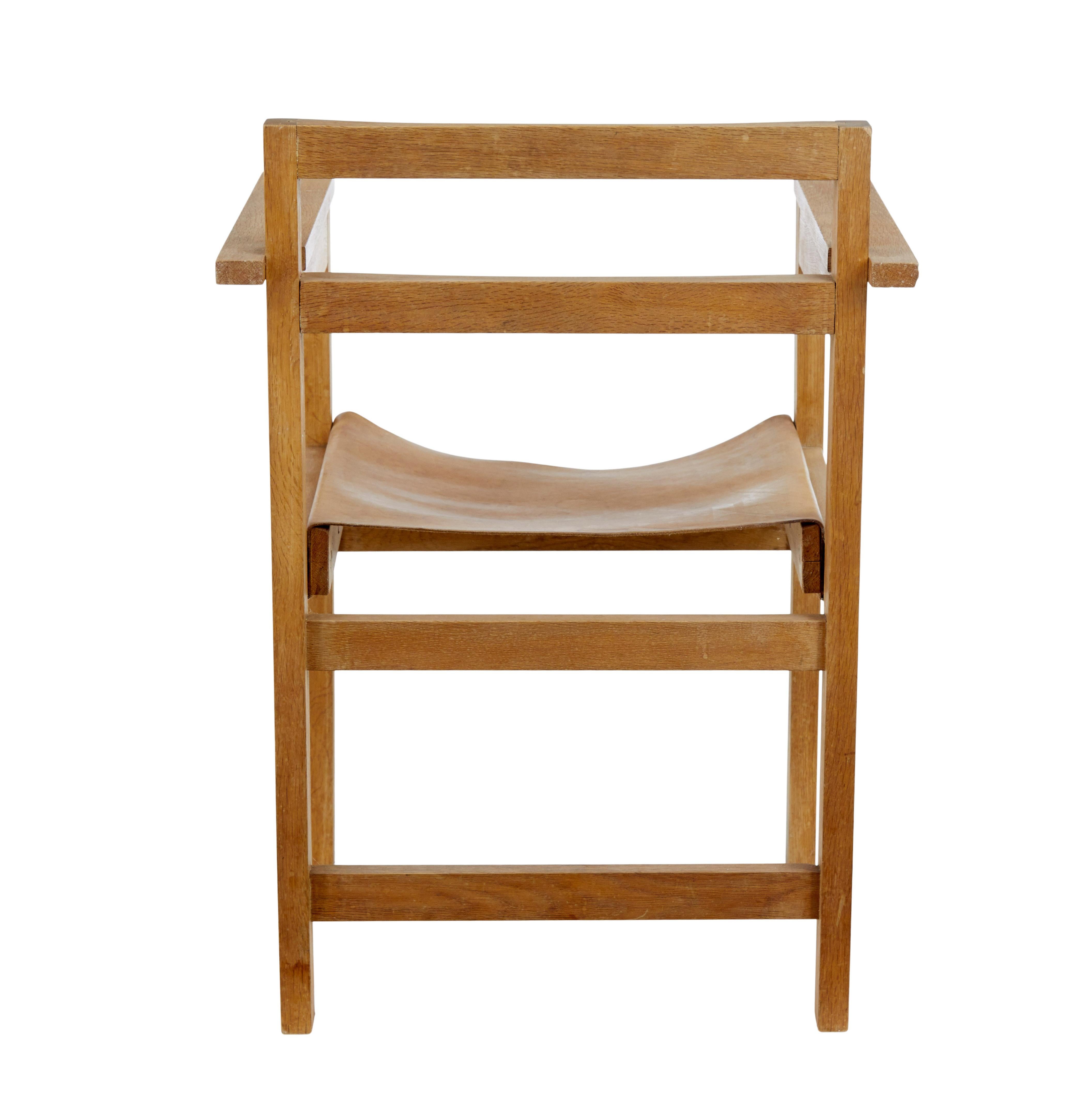 6 Sessel aus Eiche und Leder, skandinavisch modern, 1960er Jahre (Schwedisch) im Angebot