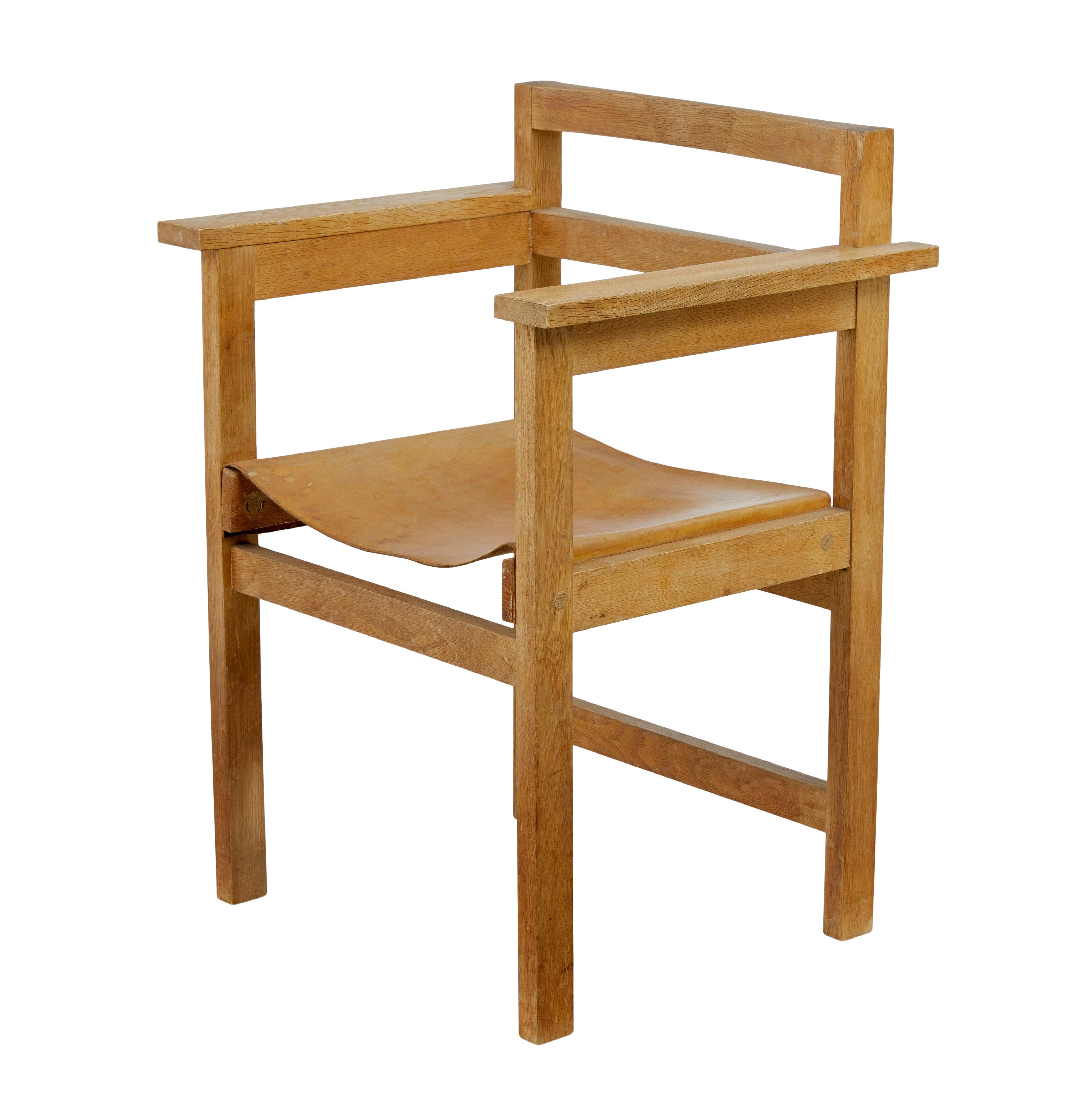 6 Sessel aus Eiche und Leder, skandinavisch modern, 1960er Jahre (Handgefertigt) im Angebot