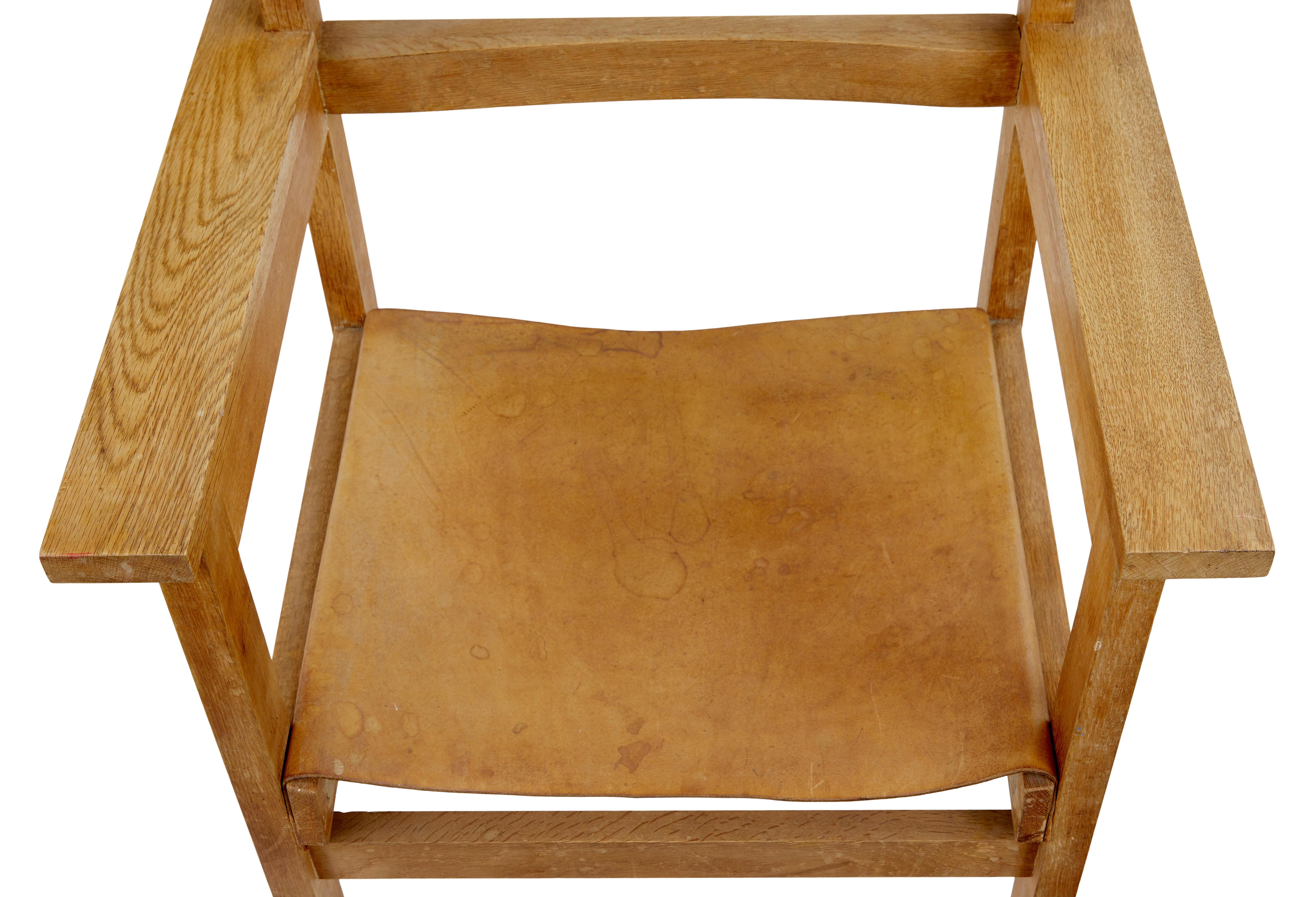 6 Sessel aus Eiche und Leder, skandinavisch modern, 1960er Jahre (20. Jahrhundert) im Angebot