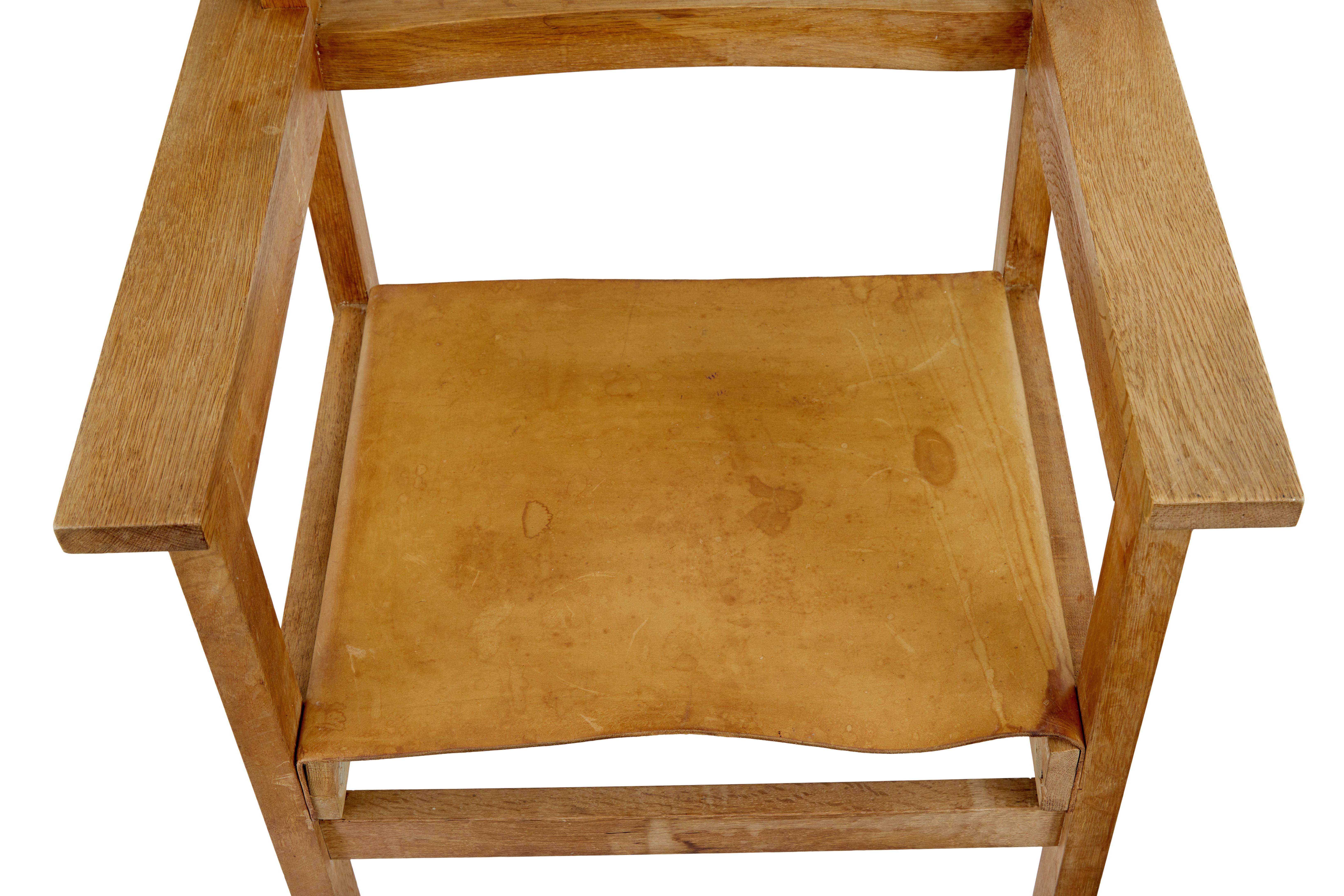 Cuir Ensemble de 6 fauteuils modernes scandinaves en chêne et cuir des années 1960 en vente