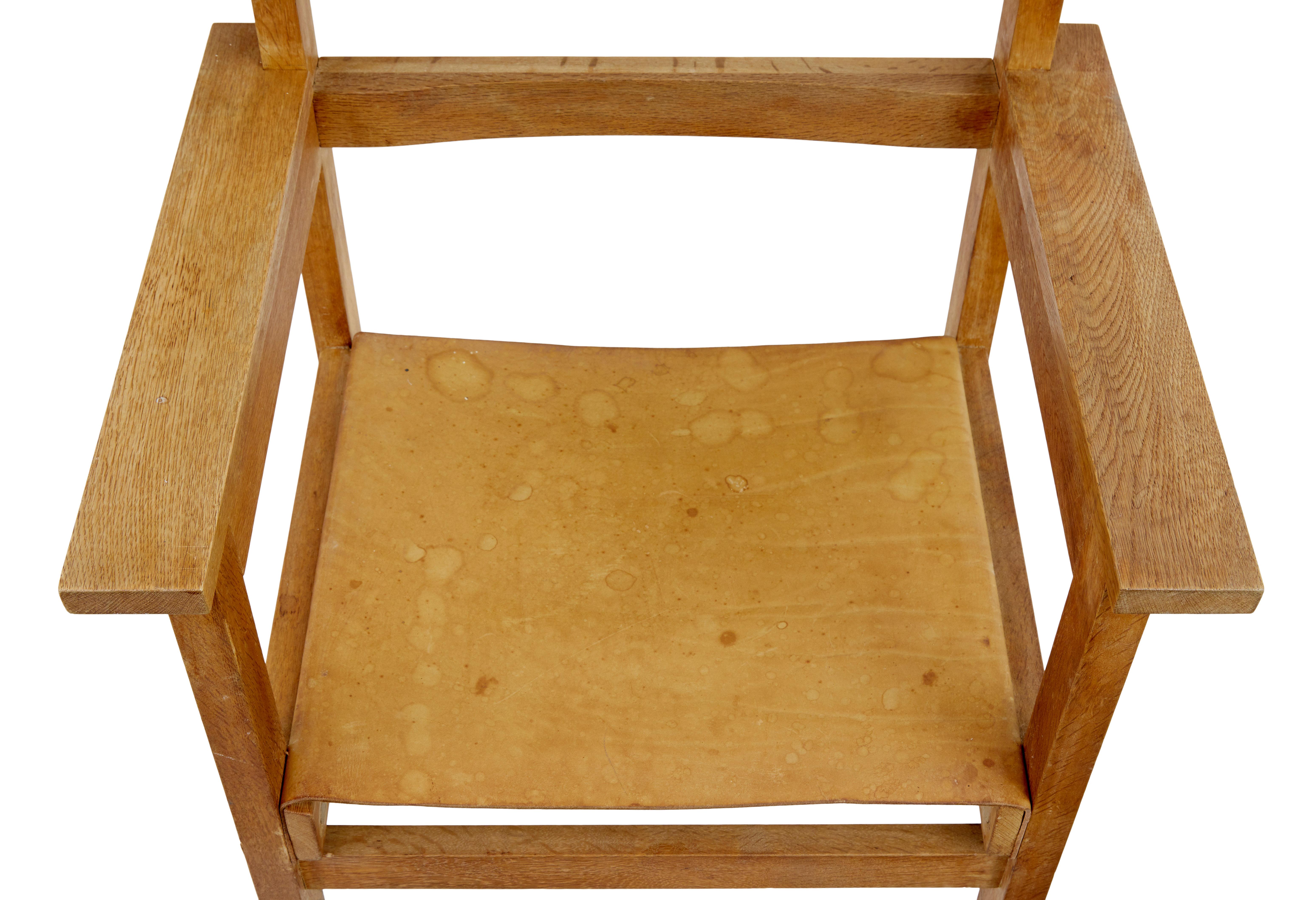 Ensemble de 6 fauteuils modernes scandinaves en chêne et cuir des années 1960 en vente 1