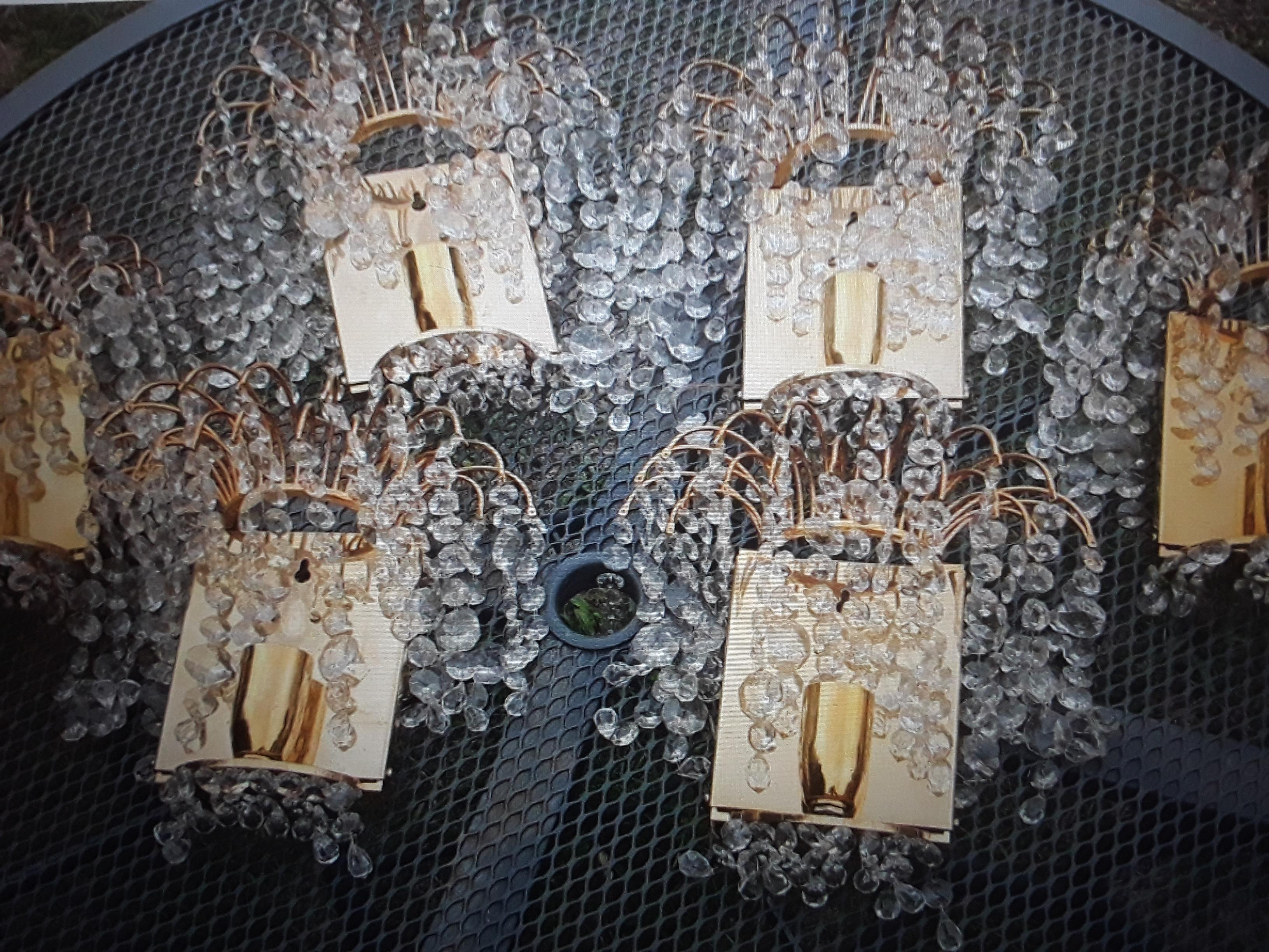Set of 6 1960s Swedish Regency 24K Gold Plate w/ Crystal Waterfall Wall Sconces For Sale 8