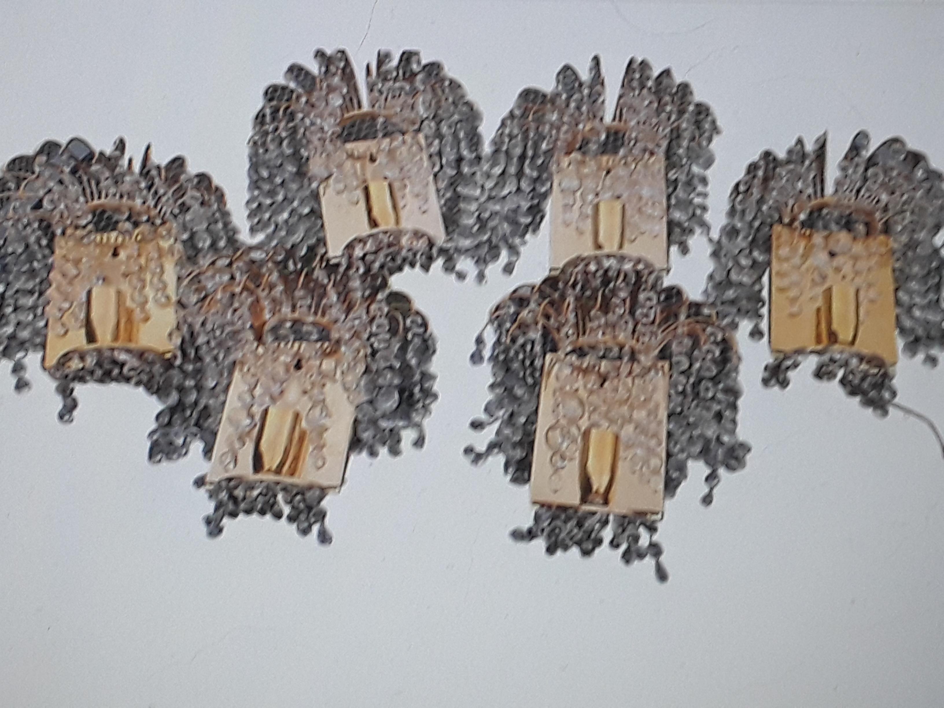 Set of 6 1960s Swedish Regency 24K Gold Plate w/ Crystal Waterfall Wall Sconces For Sale 12