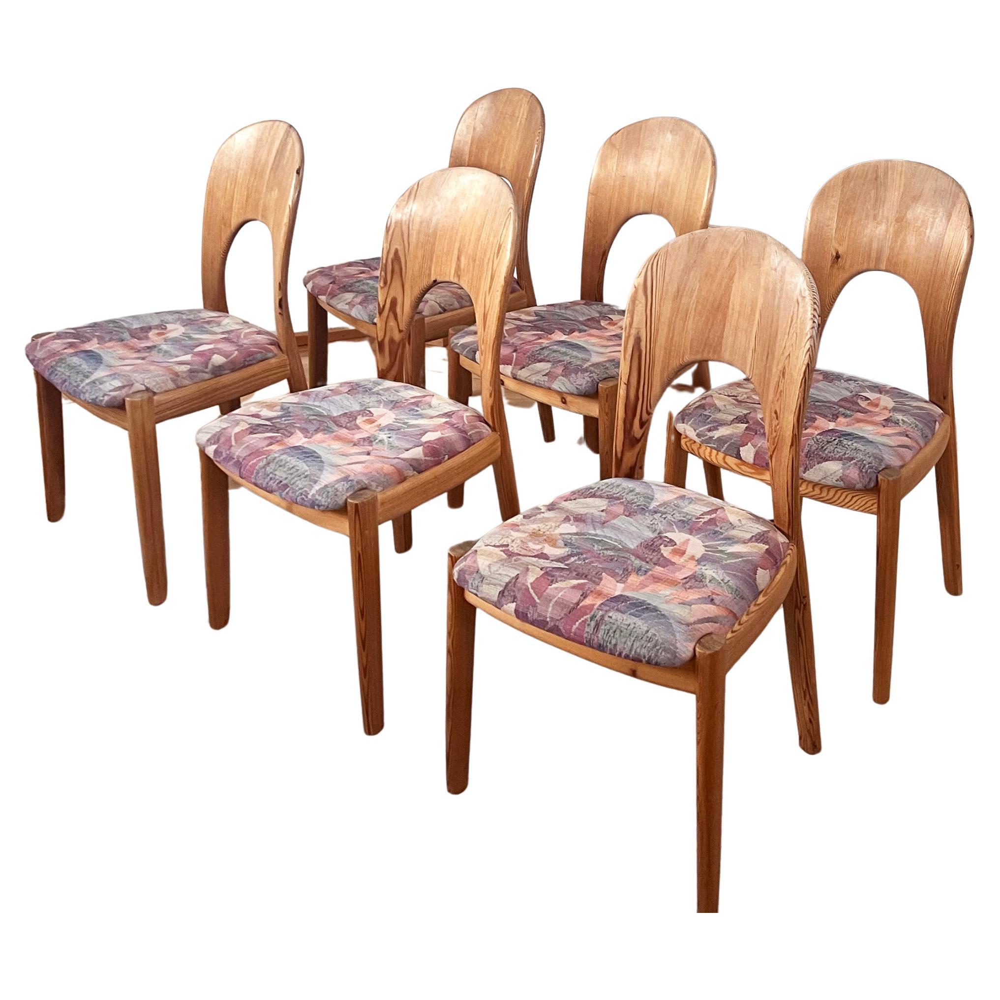 Ensemble de 6 chaises de salle à manger Niels Koefoed en pin pour Hornslet Denmar de Koefoed, années 1970 en vente