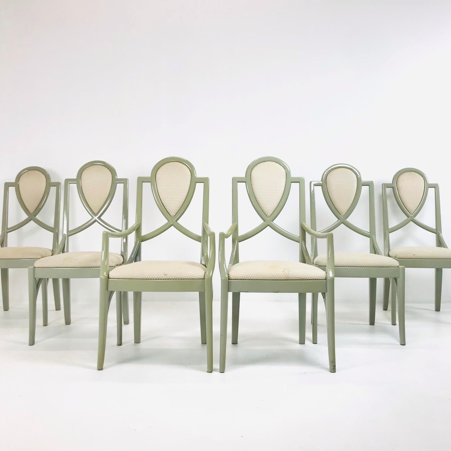 Art Deco Set of 6 1980s Gray Lacquered Dining Chairs