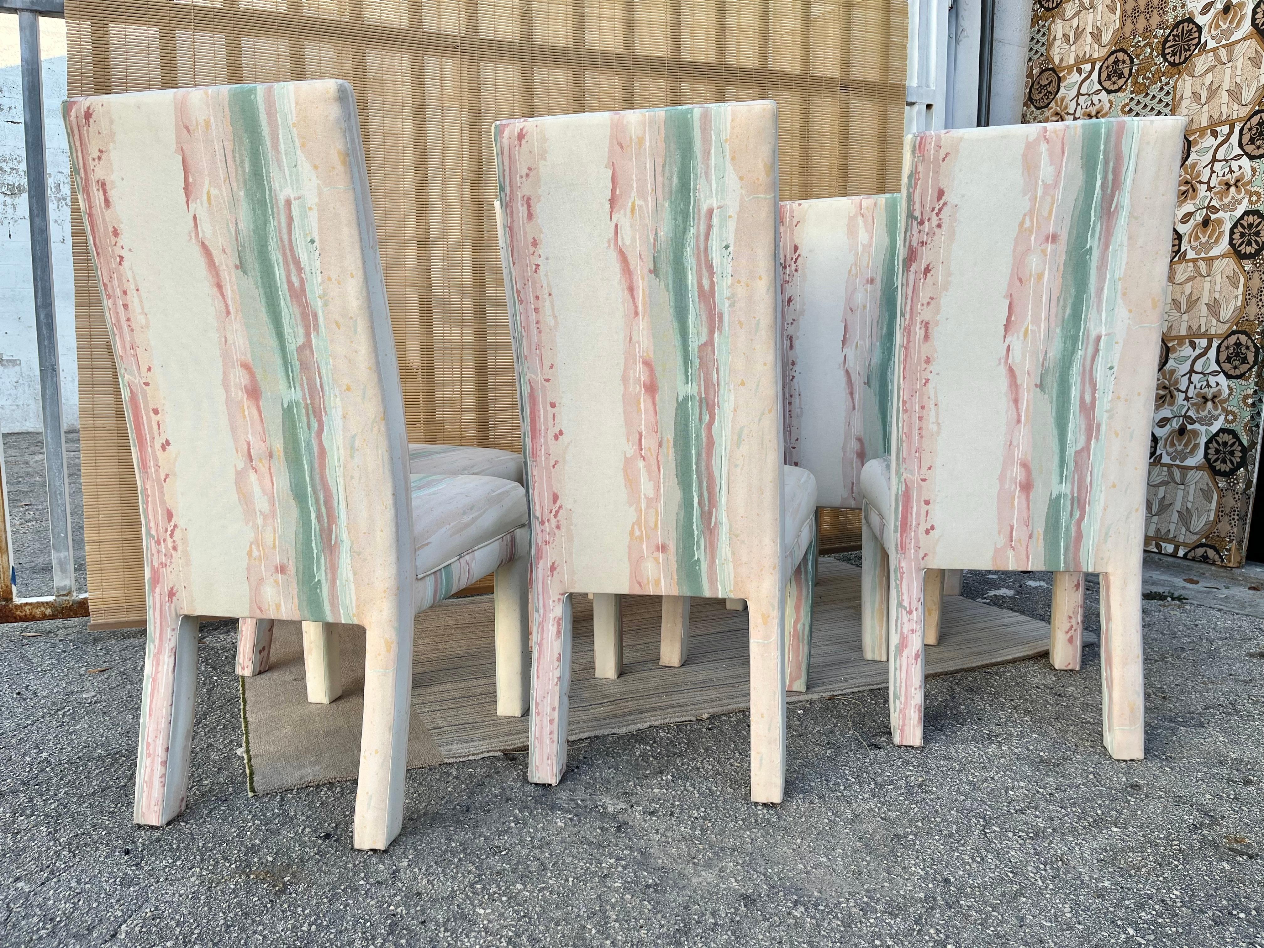 Post-Modern Set of 6 1980s Postmodern High Back Fully Upholstered Dining Chairs For Sale