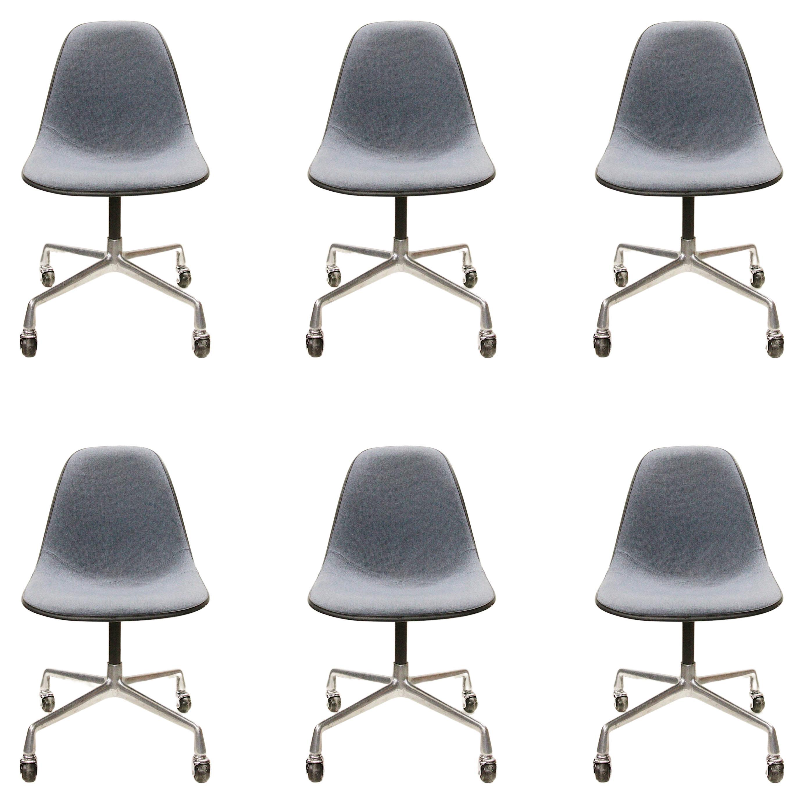 Set of 6 1980s Vintage Rolling Blue Gray Eames Shell Chairs by Herman Miller