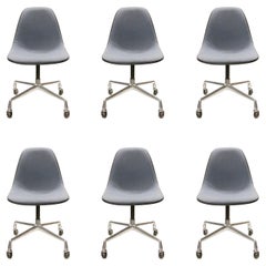 Set of 6 1980's Vintage Rolling Blue Grey Eames Shell Chairs by Herman Miller
