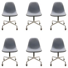 Set of 6 1980s Vintage Rolling Blue Gray Eames Shell Chairs by Herman Miller