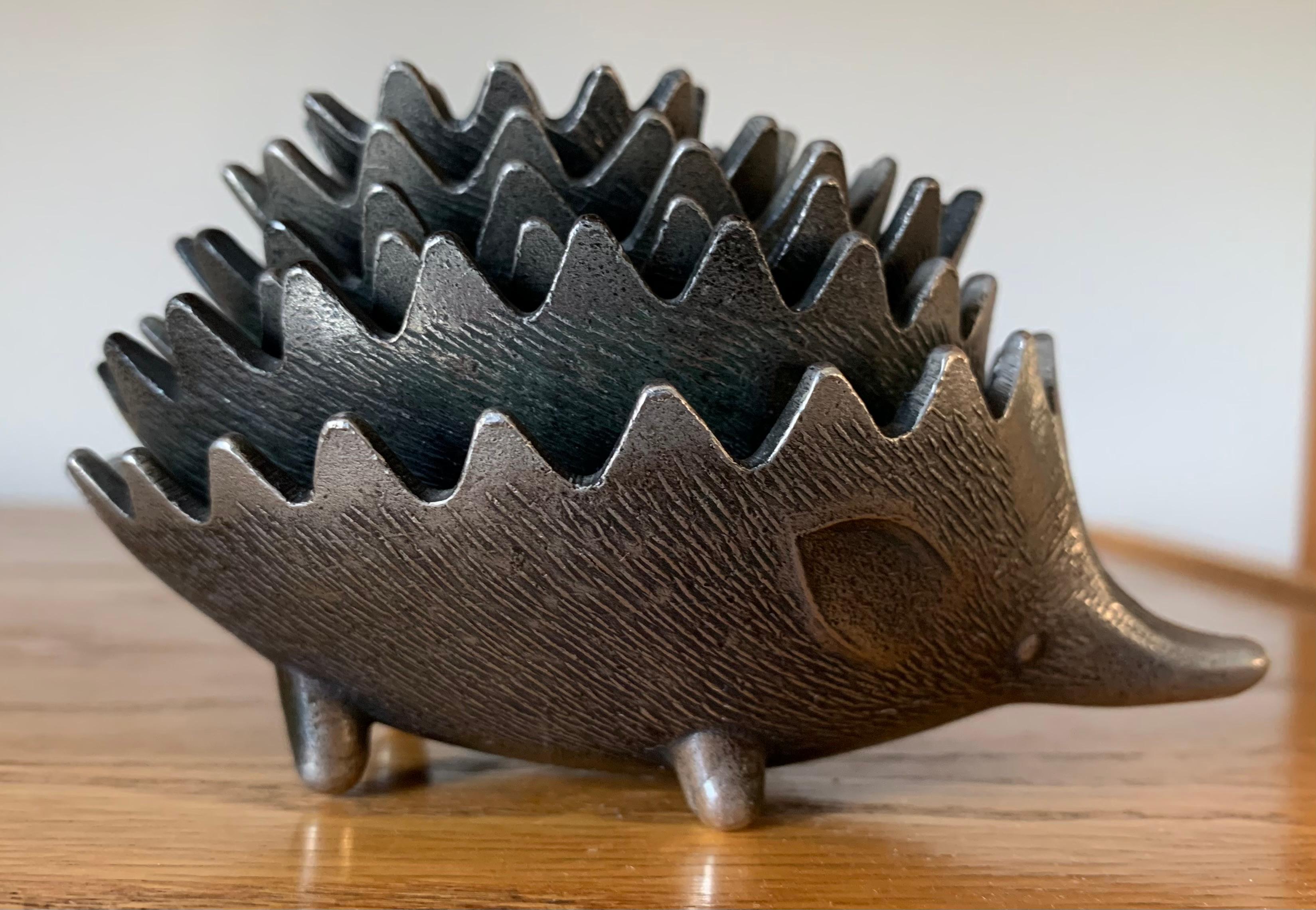 Set of 6, 1980s Walter Bosse Style Hedgehog Zinc Ashtray Decorative Ornament 2