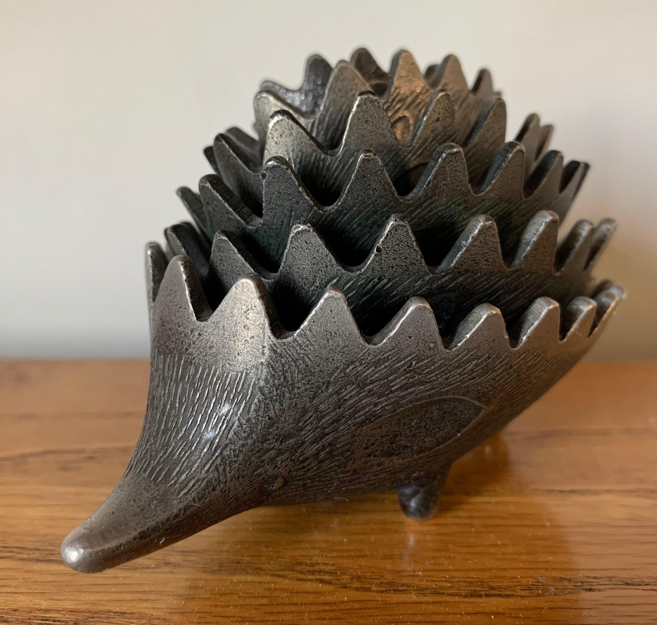 A wonderful and quirky set of 6, Walter Bosse style, Hedgehog ashtrays. The Hedgehogs are made of Zinc and this version was manufactured in Russia during the 1980s from what I've researched. Most likely to have been manufactured as promotional items