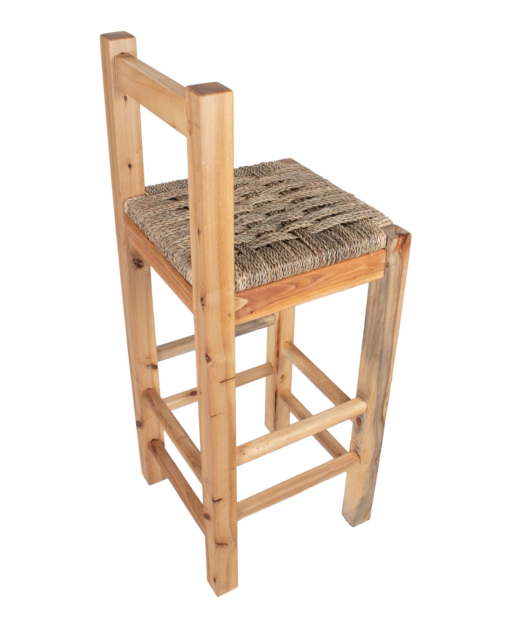 Set of 6 1990s Spanish Wooden Rope Bottomed Stools w/ Backrest For Sale 2