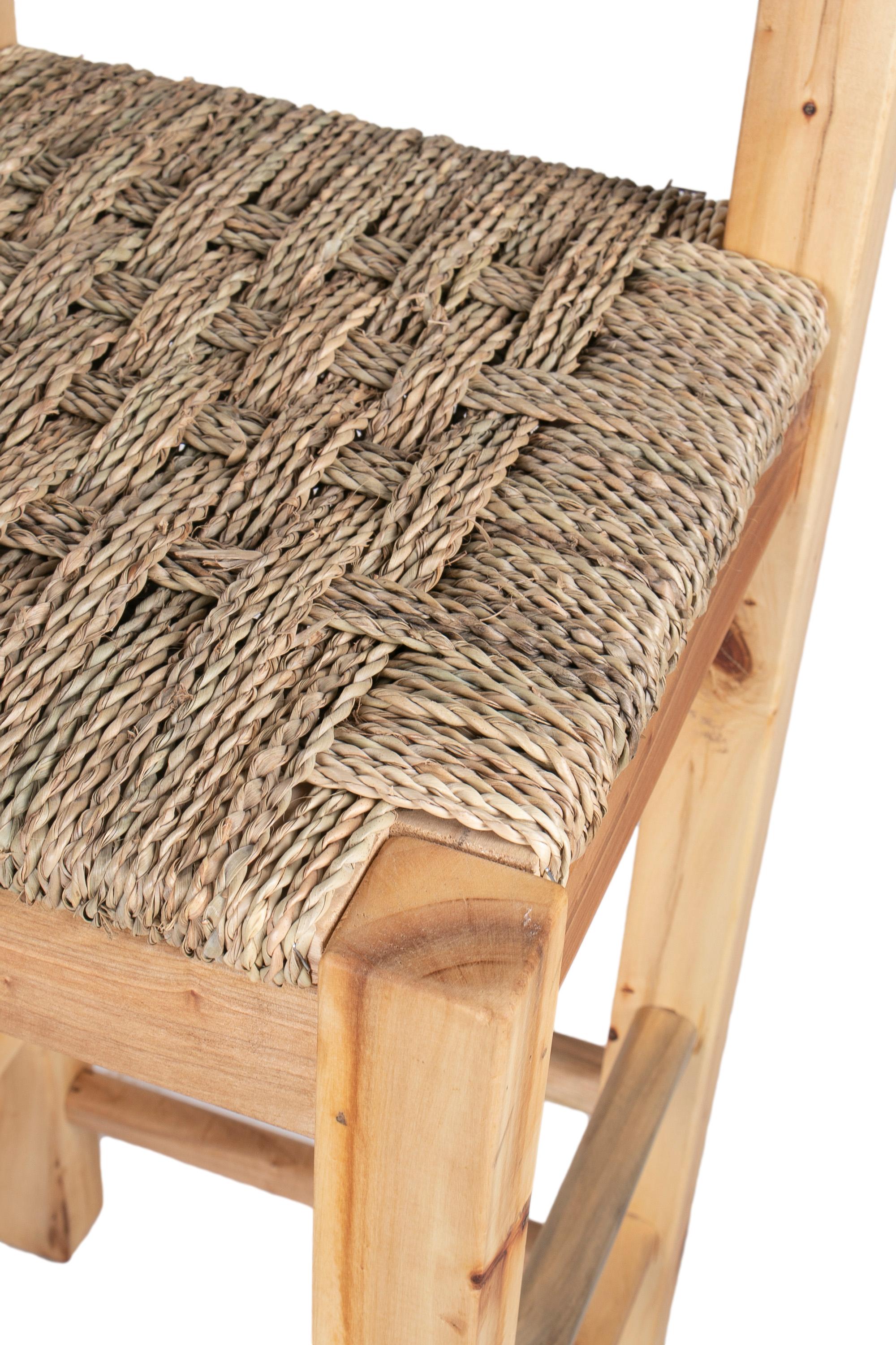 Ensemble de 6 tabourets en bois espagnols des années 1990 à fond de corde avec dossier en vente 2