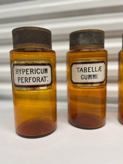 Set of 6, 19th C. French Amber Glass Apothecary Bottles J&Johnson Estate