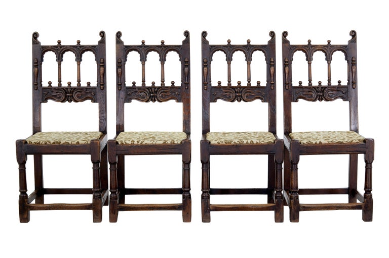 Set of 6 19th Century Carved Oak Dining Chairs For Sale at 1stDibs