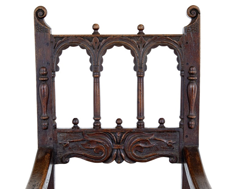 Set of 6 19th Century Carved Oak Dining Chairs For Sale at 1stDibs