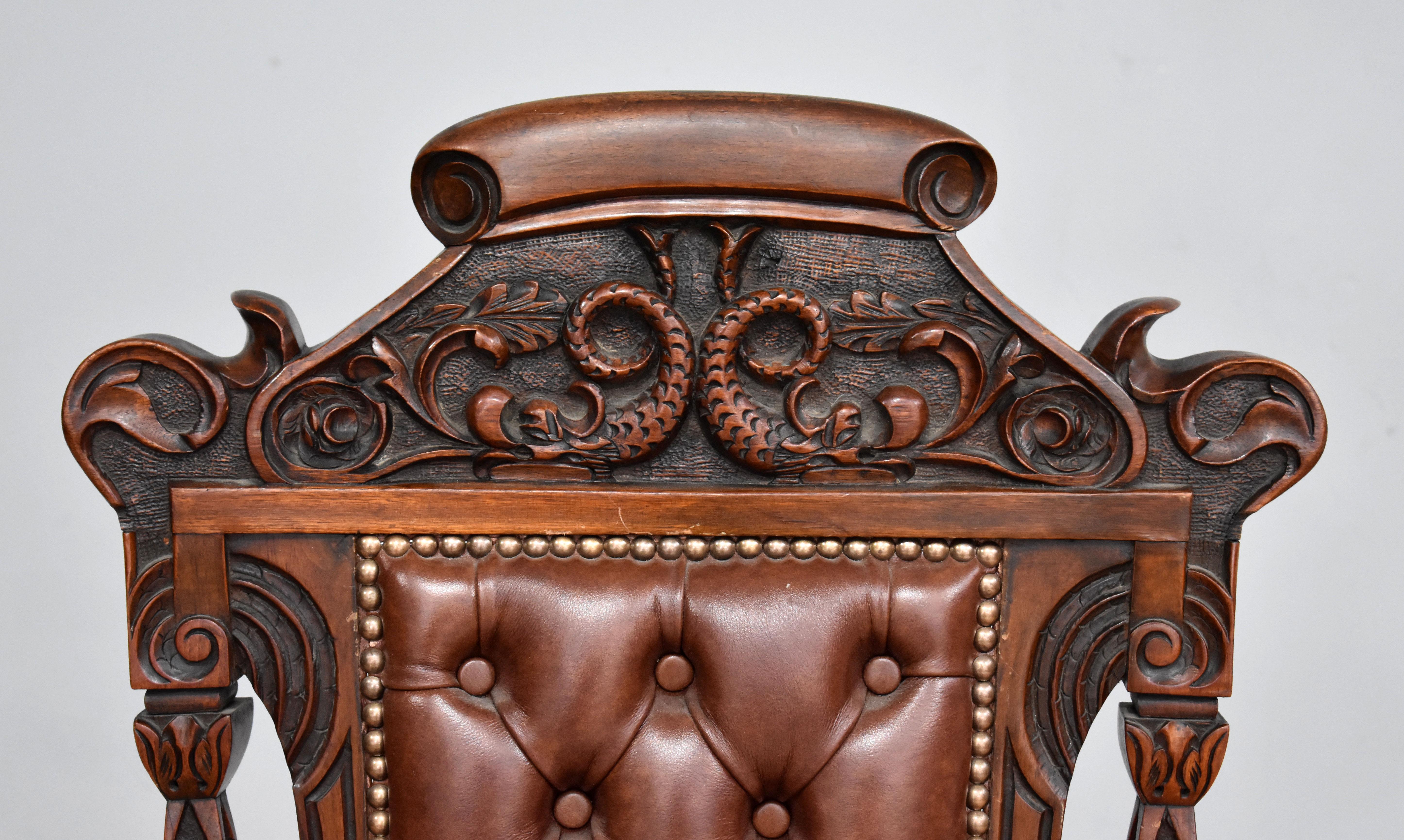 Victorian Set of 6 19th Century Carved Walnut Dining Chairs