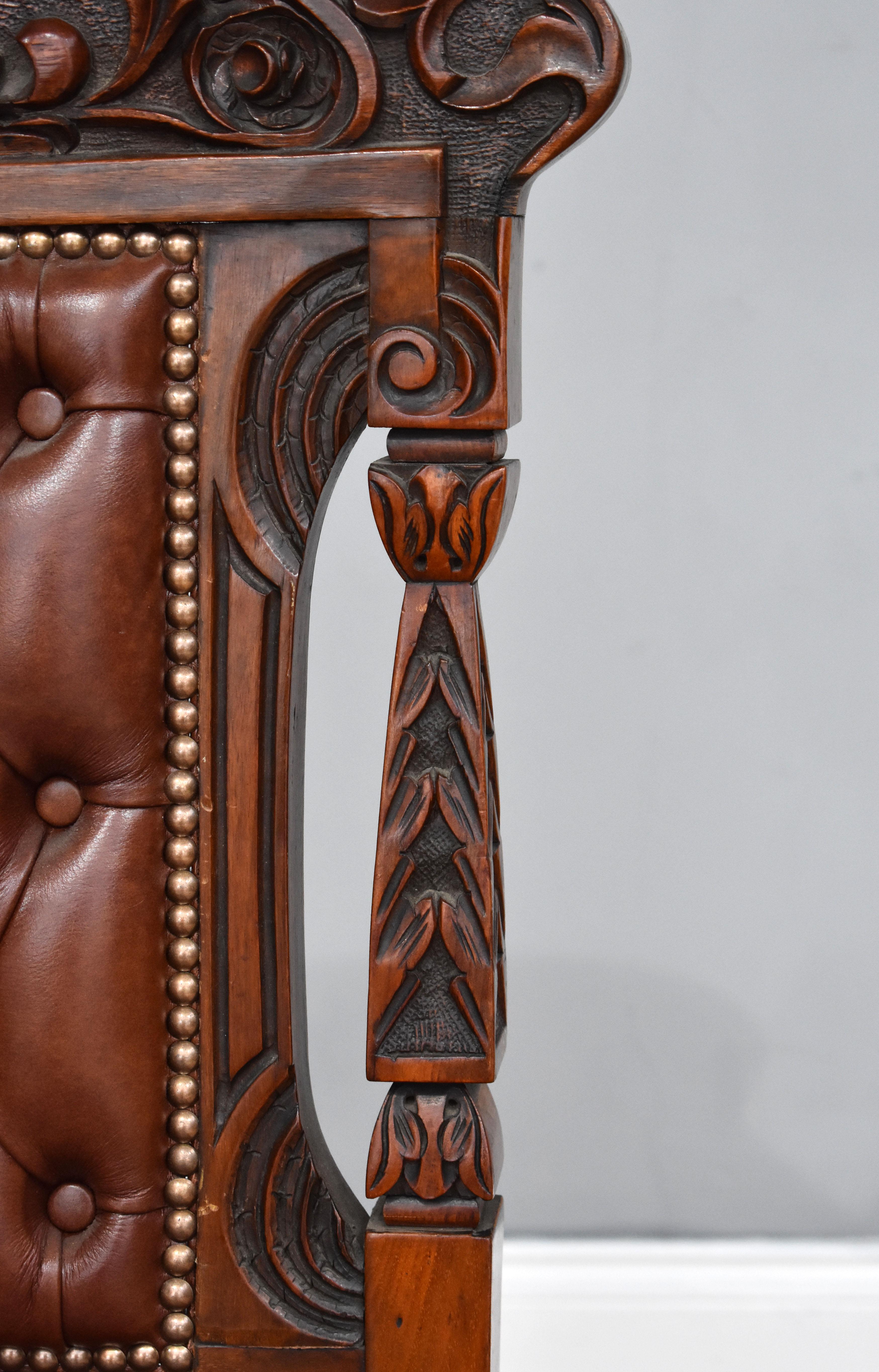 English Set of 6 19th Century Carved Walnut Dining Chairs