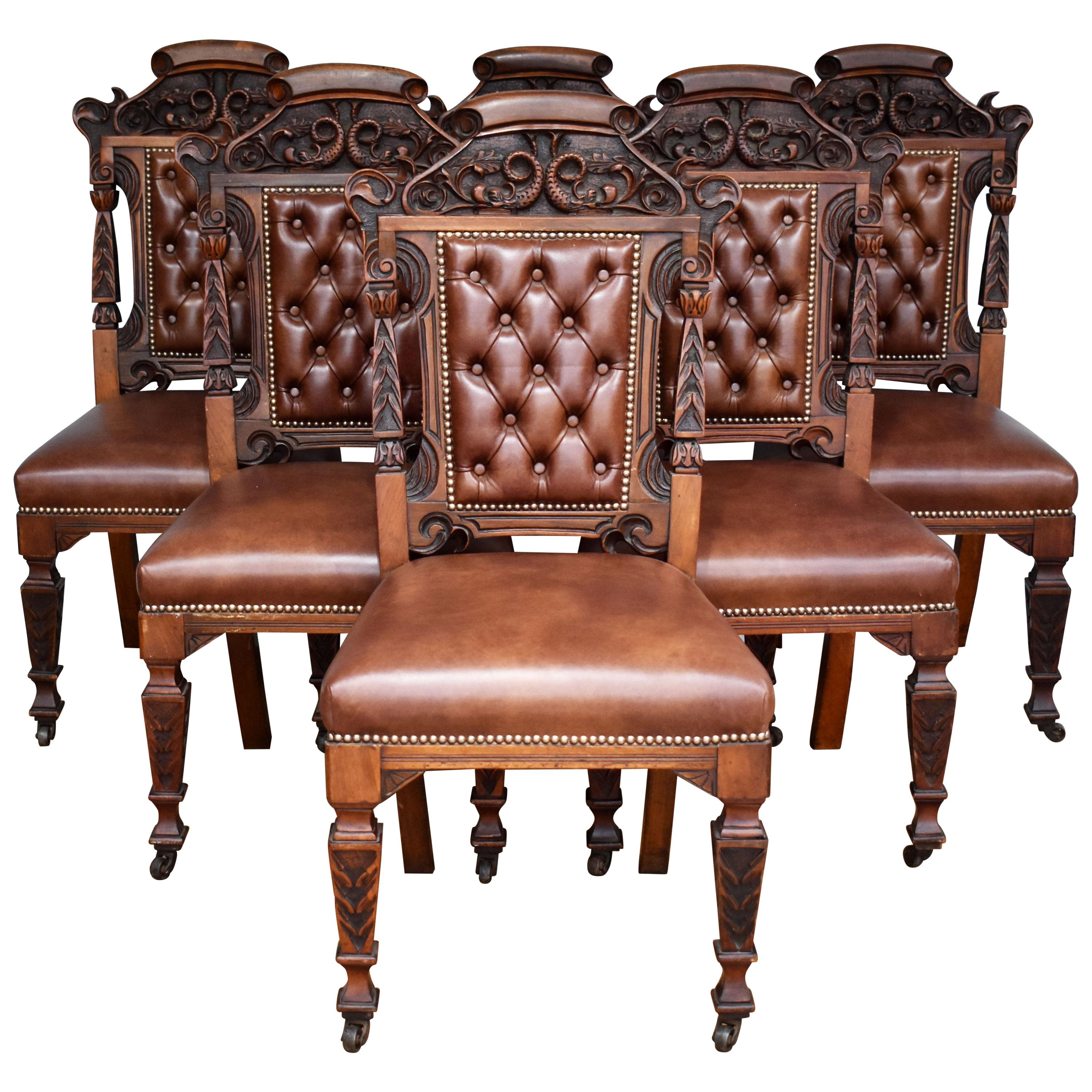 Set of 6 19th Century Carved Walnut Dining Chairs