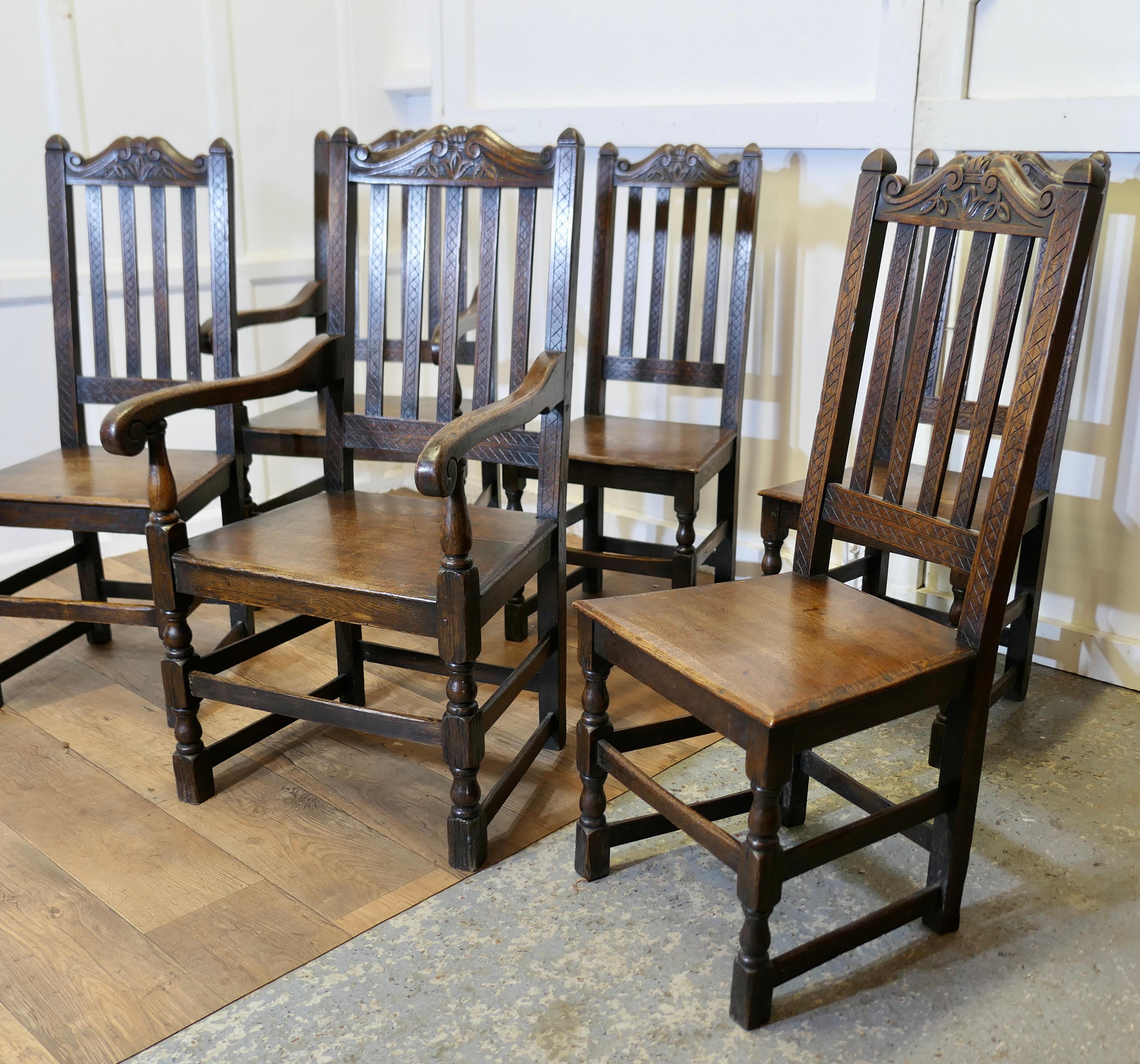 Oak Set of 6 19th Century Country dining Chairs   This is a charming set of   For Sale