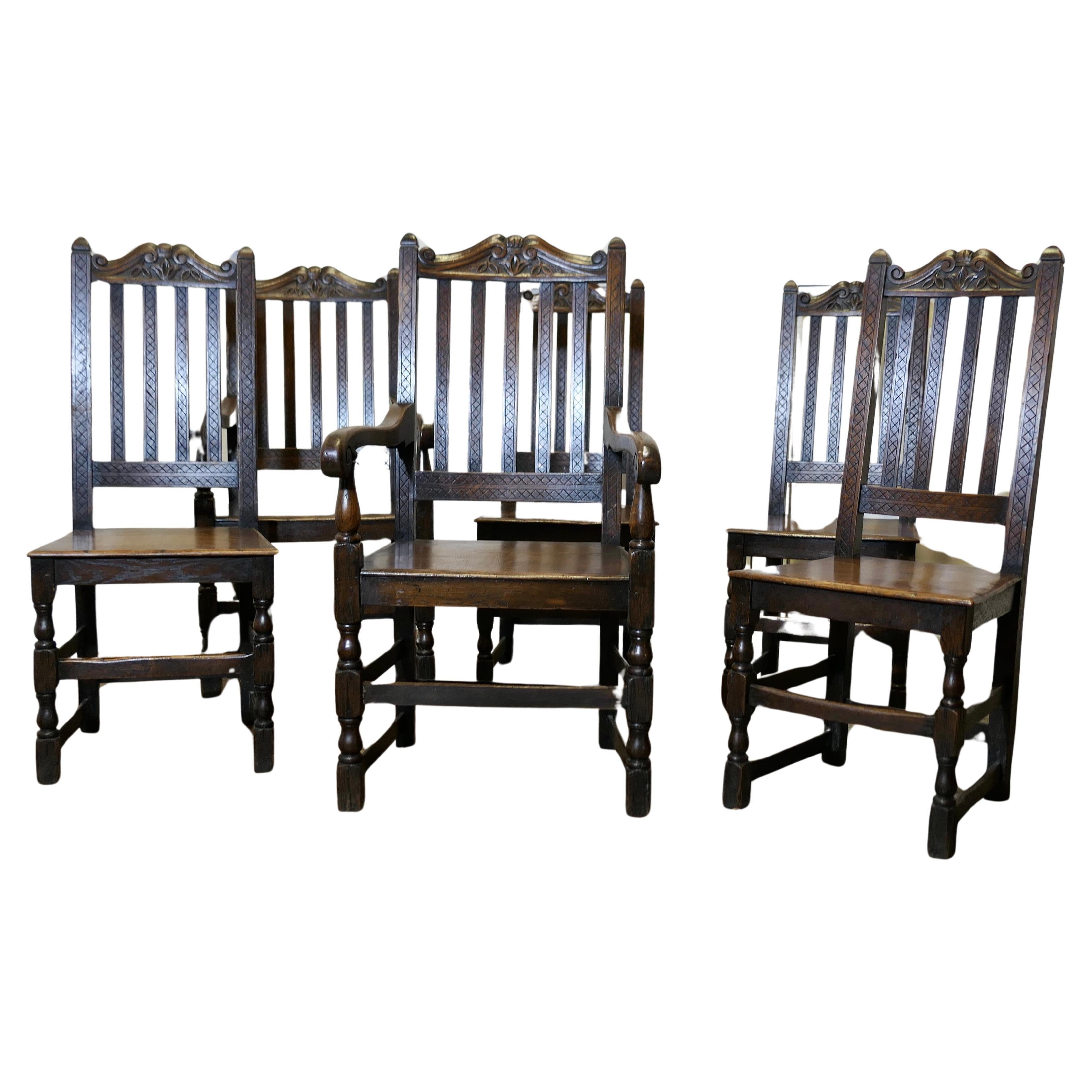 Set of 6 19th Century Country dining Chairs   This is a charming set of   For Sale