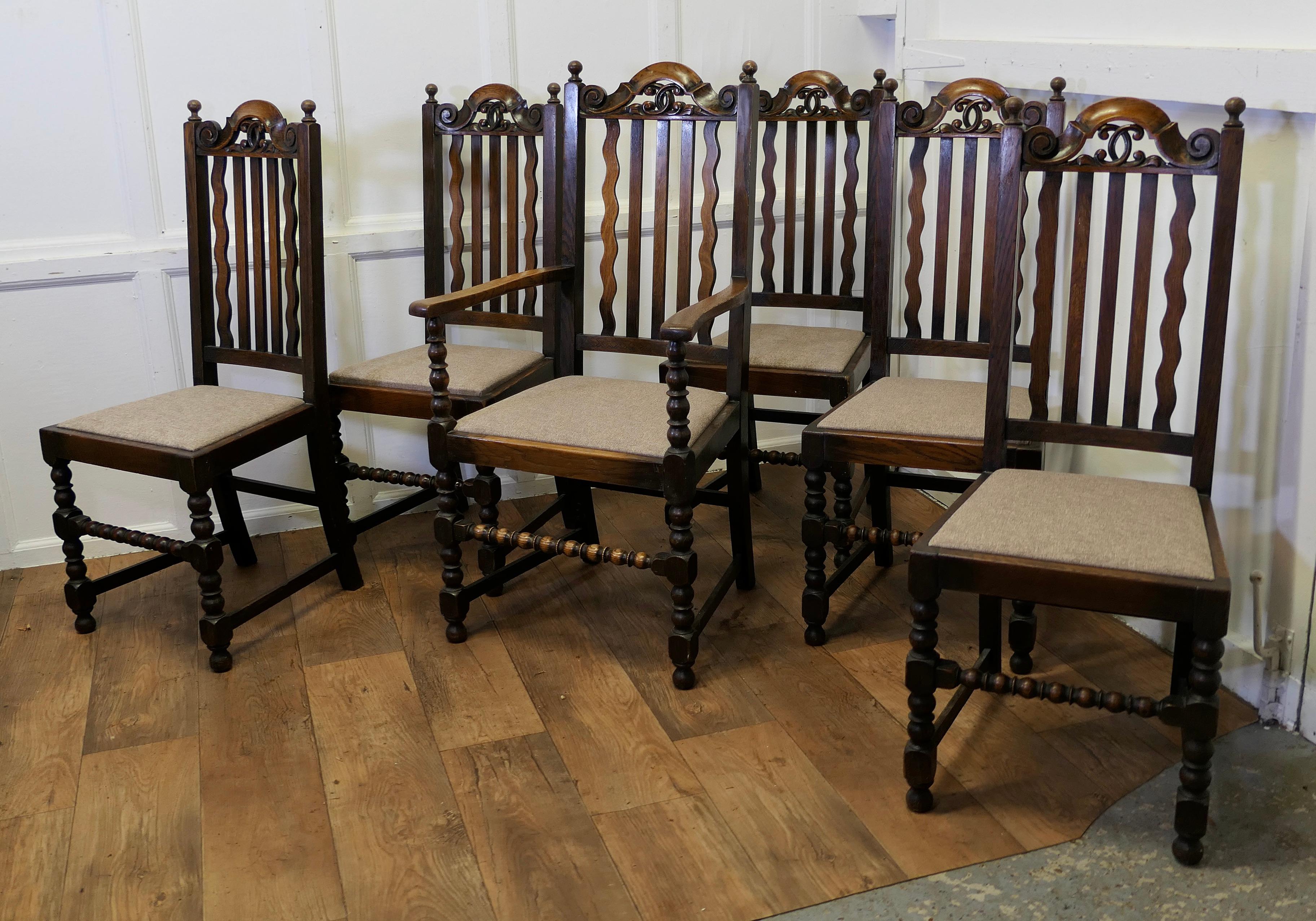Late 19th Century Set of 6 19th Century Country House Oak Dining Chairs     For Sale